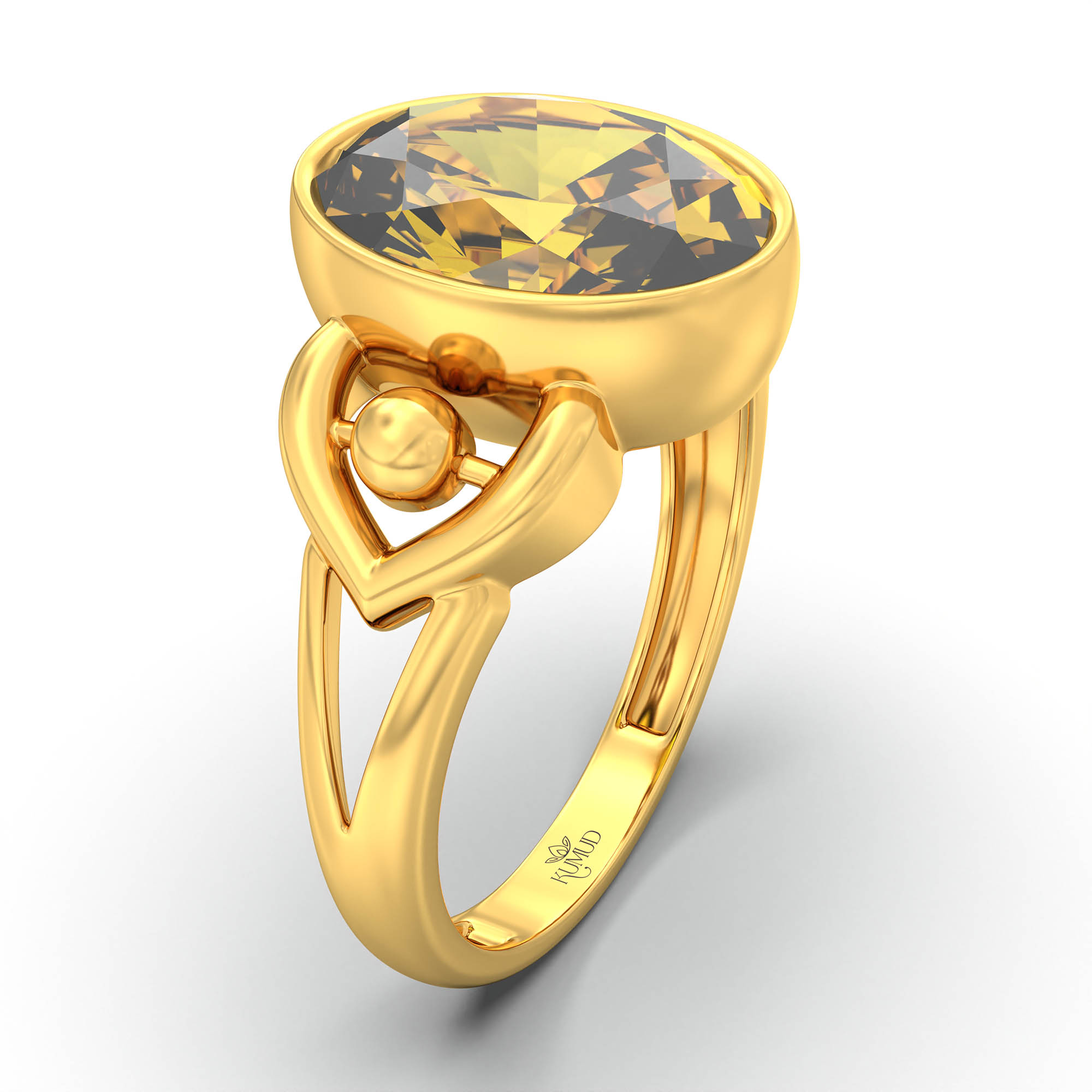 Yellow Sapphire (Pukhraj) Ring for Women in 22K Yellow Gold – Oval 11x8 mm, Bezel Setting, 4 g (Design K14-6) thumbnail