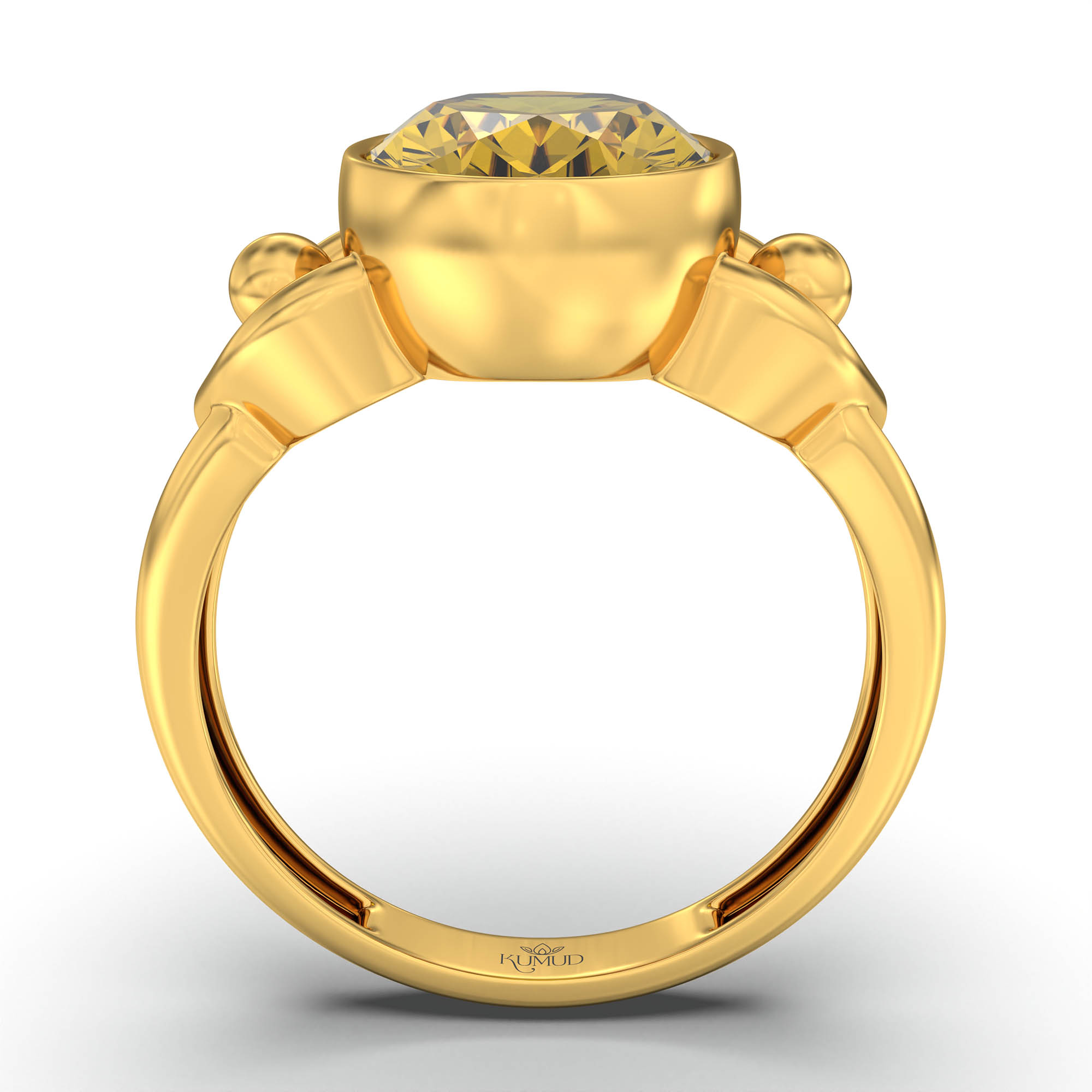 Yellow Sapphire (Pukhraj) Ring for Women in 22K Yellow Gold – Oval 11x8 mm, Bezel Setting, 4 g (Design K14-6) thumbnail