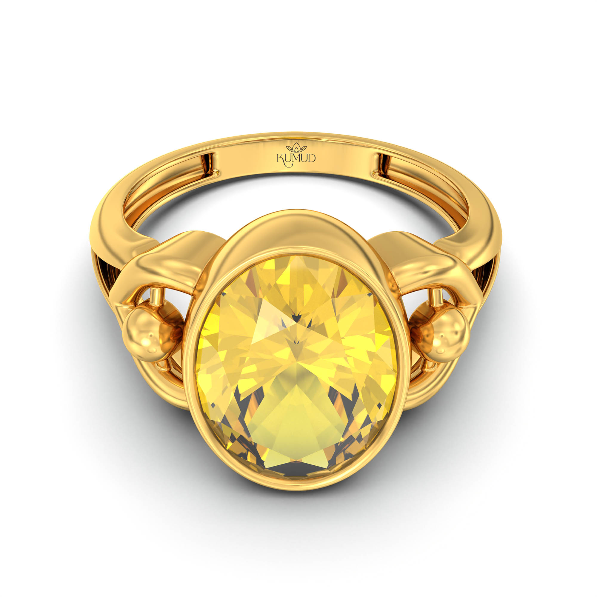 Yellow Sapphire (Pukhraj) Ring for Women in 22K Yellow Gold – Oval 11x8 mm, Bezel Setting, 4 g (Design K14-6) thumbnail
