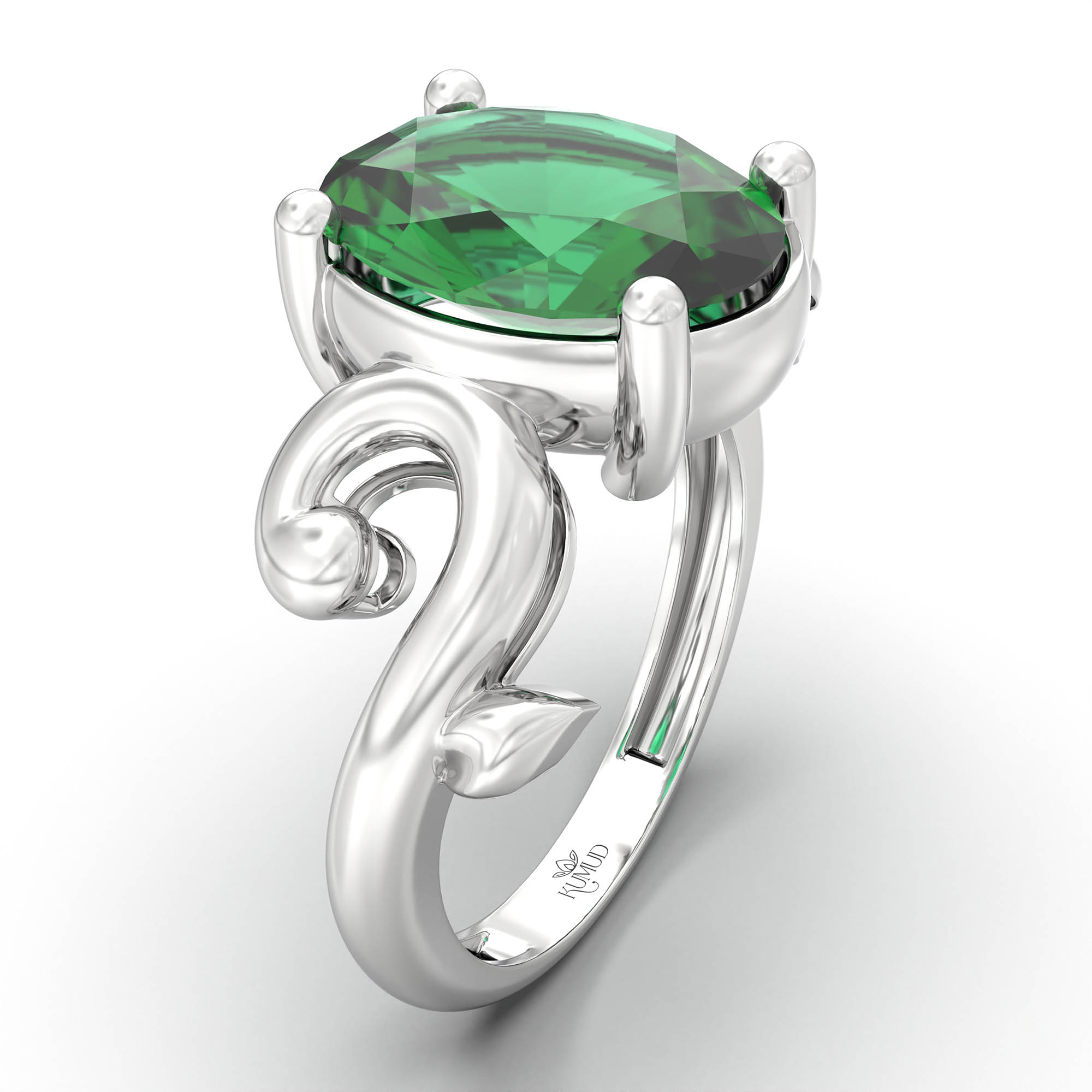 Emerald (Panna) Ring for Women in 18K White Gold – Oval 11x8 mm, Prong Setting, 4 g (Design K14-7) thumbnail