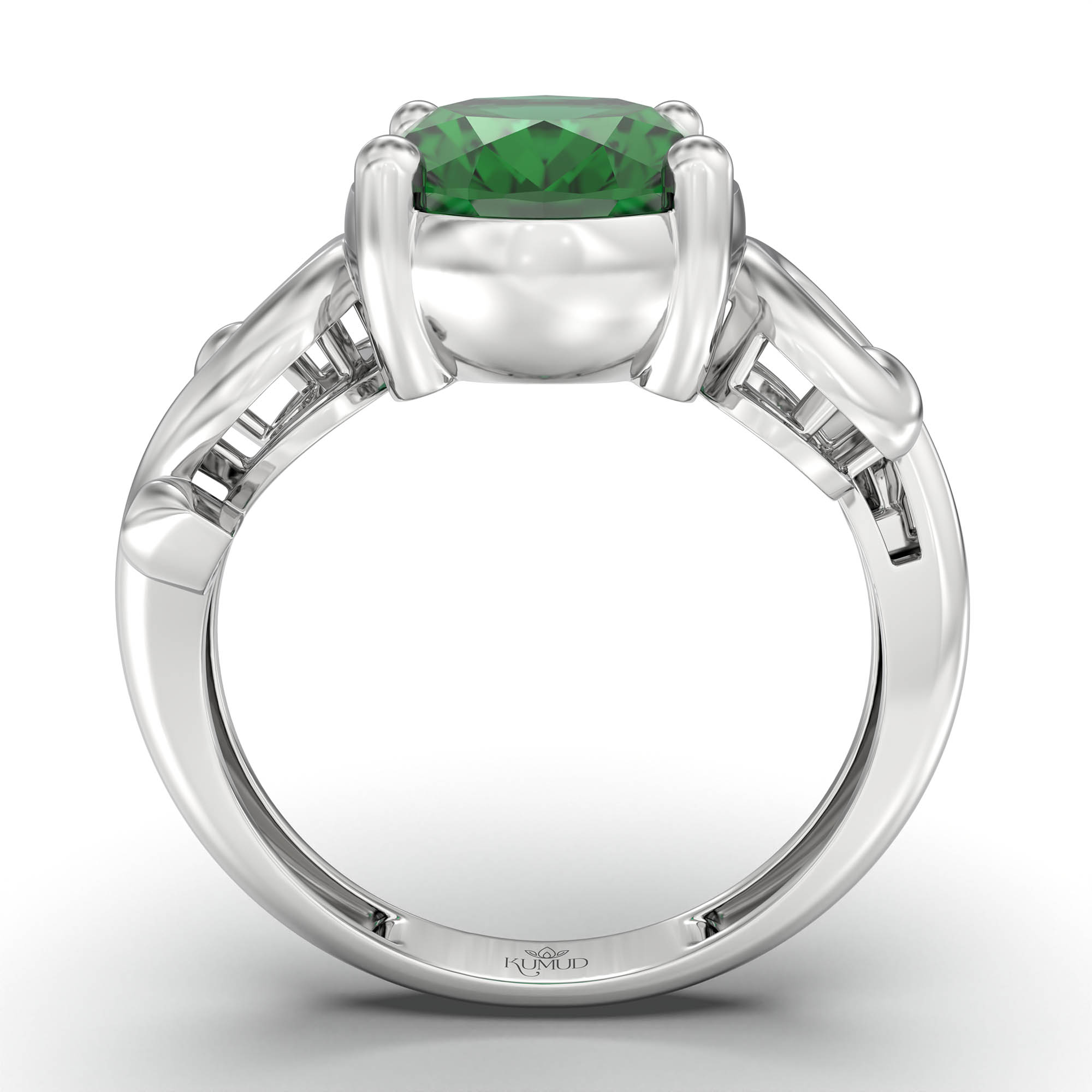 Emerald (Panna) Ring for Women in 18K White Gold – Oval 11x8 mm, Prong Setting, 4 g (Design K14-7) thumbnail