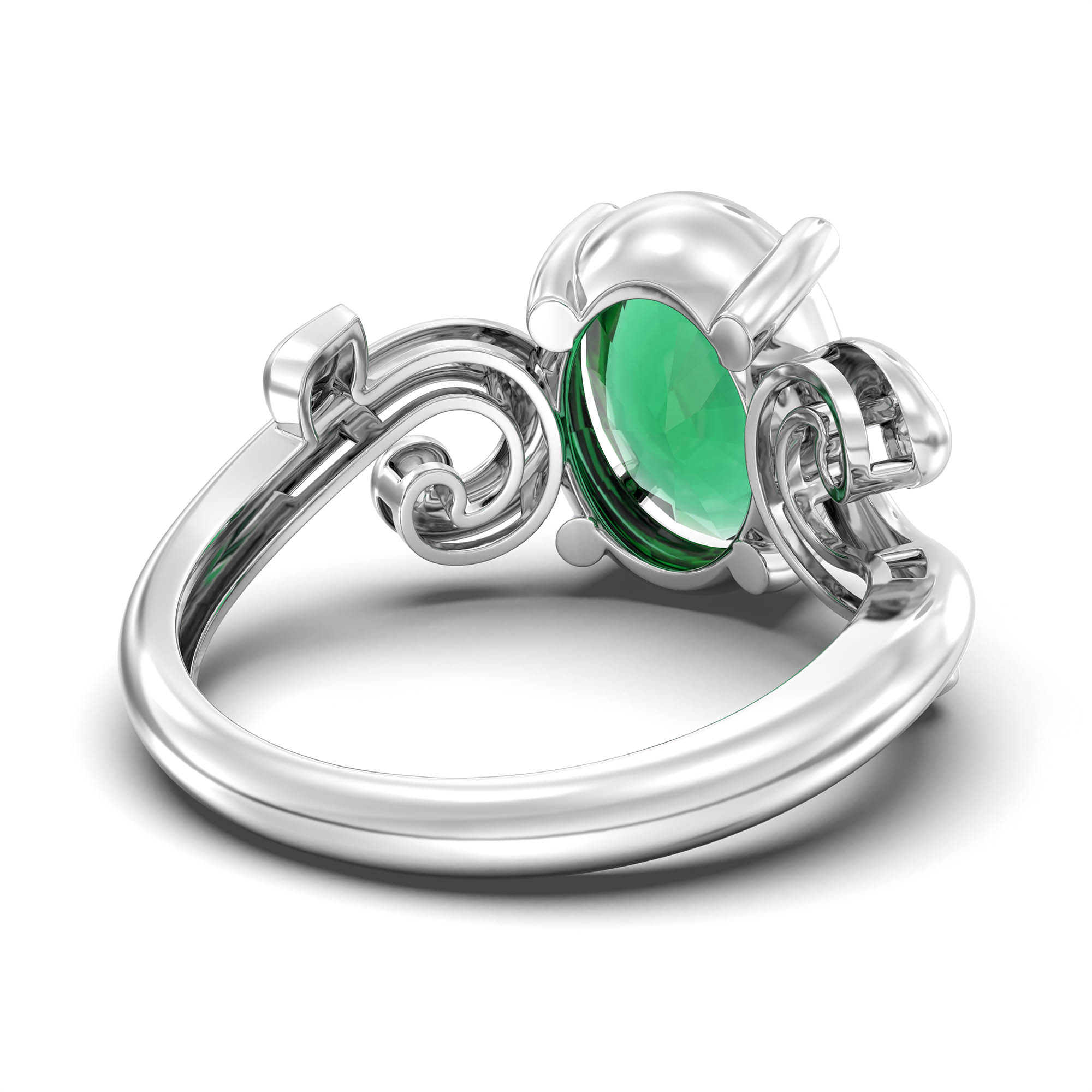Emerald (Panna) Ring for Women in 18K White Gold – Oval 11x8 mm, Prong Setting, 4 g (Design K14-7) thumbnail