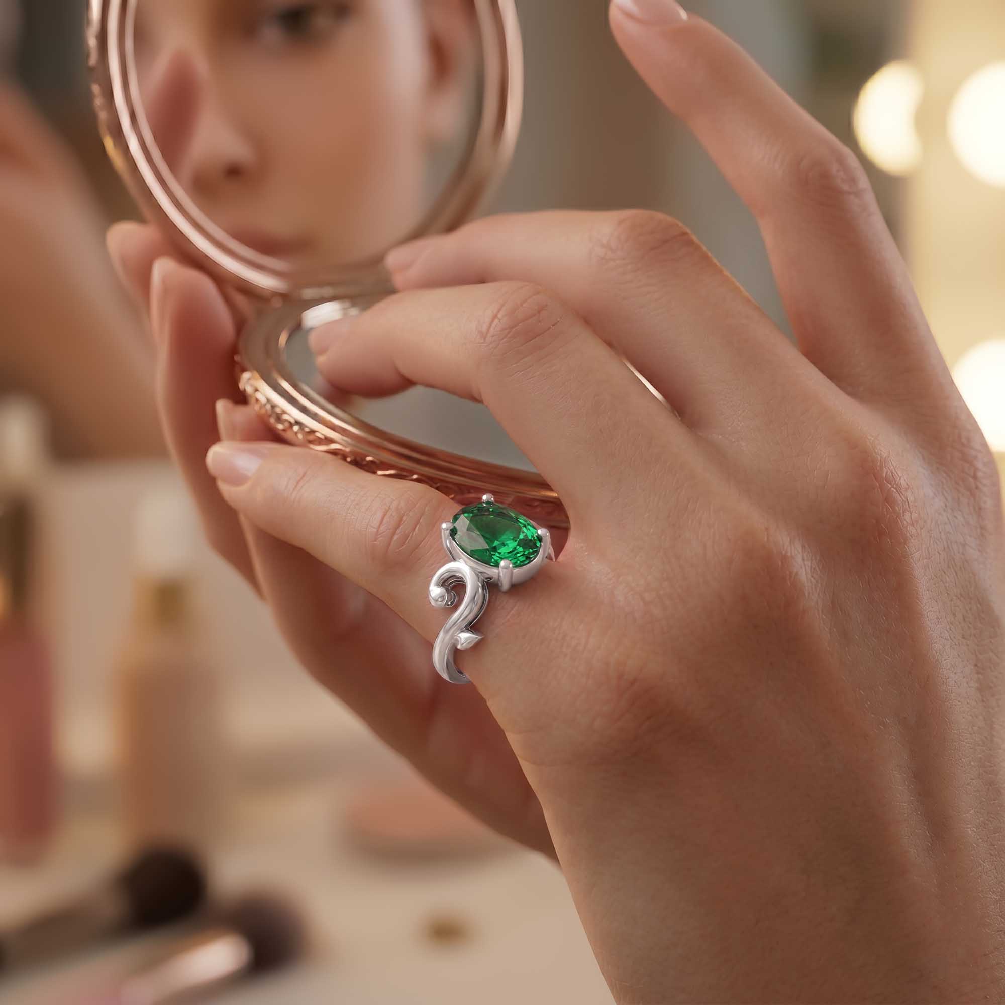 Emerald (Panna) Ring for Women in 18K White Gold – Oval 11x8 mm, Prong Setting, 4 g (Design K14-7) thumbnail