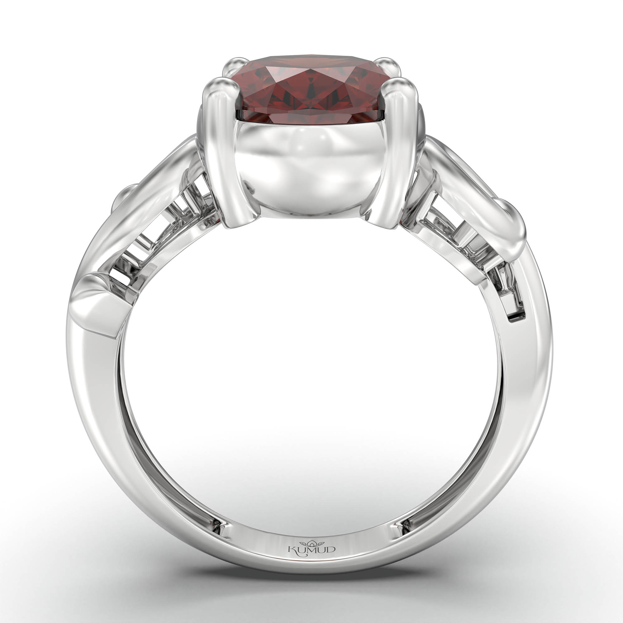 Hessonite (Gomed) Ring for Women in 18K White Gold – Oval 11x8 mm, Prong Setting, 4 g (Design K14-7) thumbnail
