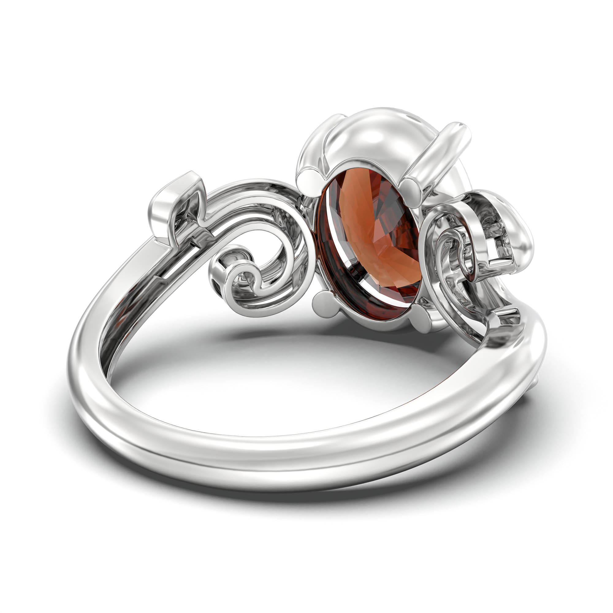 Hessonite (Gomed) Ring for Women in 18K White Gold – Oval 11x8 mm, Prong Setting, 4 g (Design K14-7) thumbnail