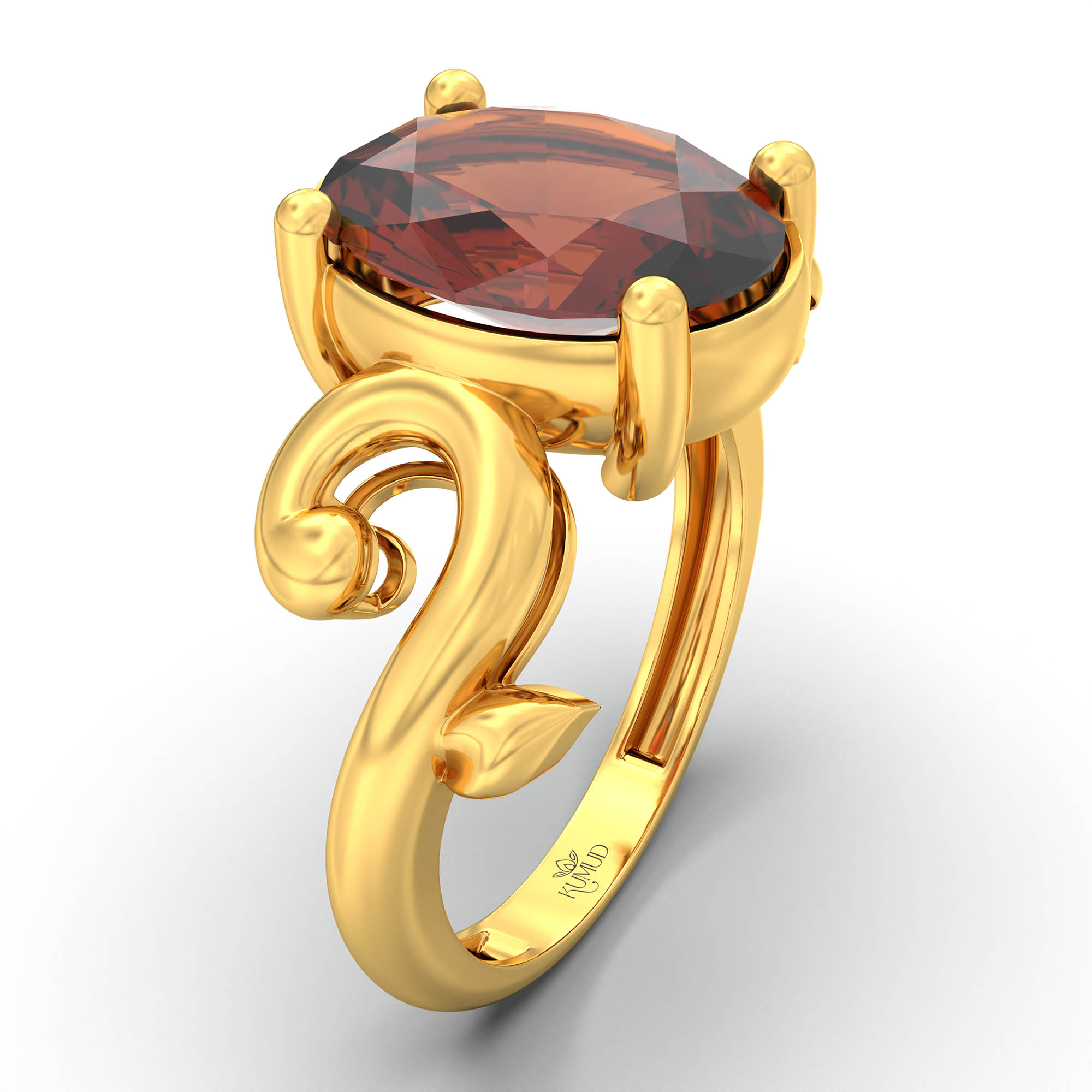 Hessonite (Gomed) Ring for Women in 22K Yellow Gold – Oval 11x8 mm, Prong Setting, 4 g (Design K14-7) thumbnail