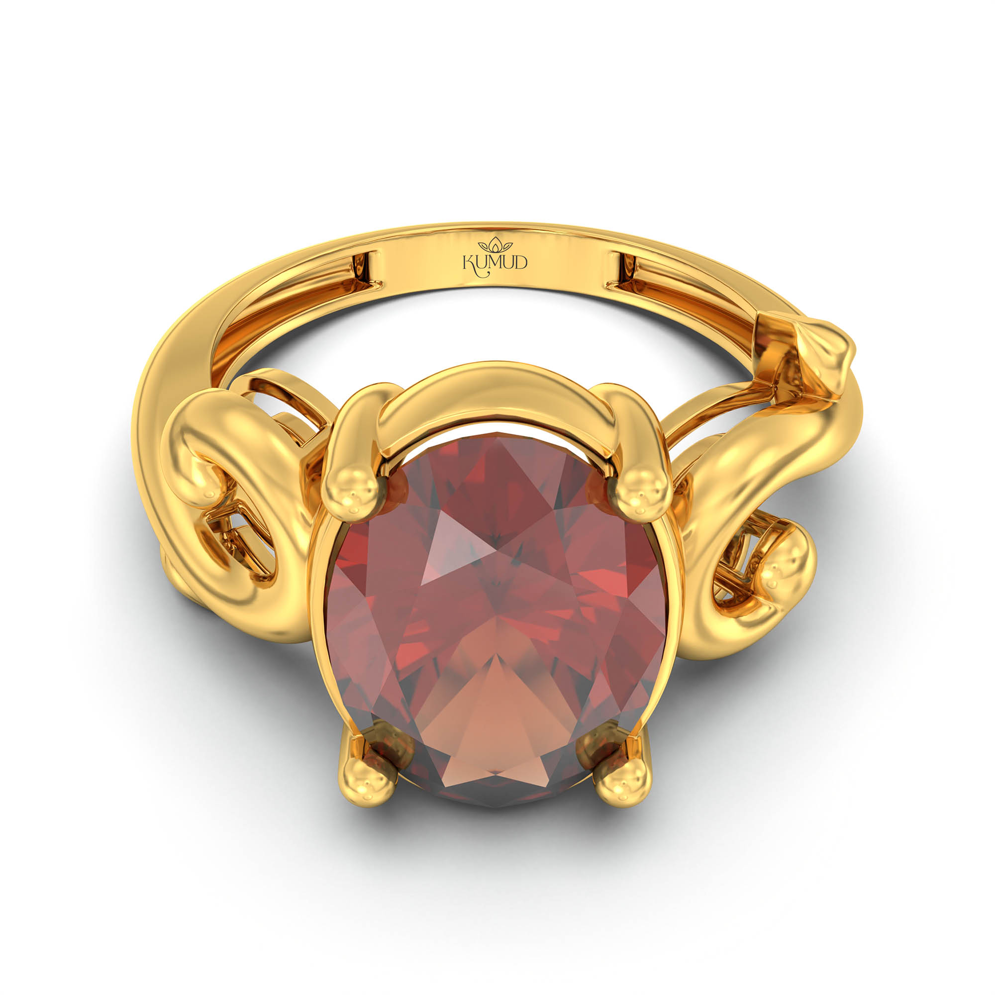 Hessonite (Gomed) Ring for Women in 22K Yellow Gold – Oval 11x8 mm, Prong Setting, 4 g (Design K14-7) thumbnail
