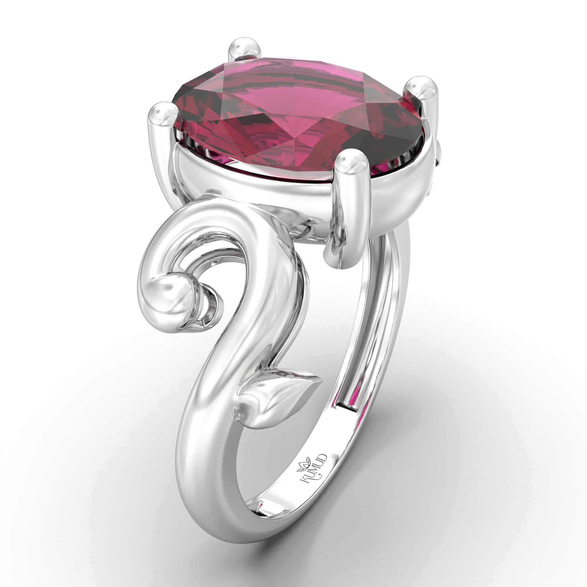Ruby (Manik) Ring for Women in 18K White Gold – Oval 11x8 mm, Prong Setting, 4 g (Design K14-7) thumbnail