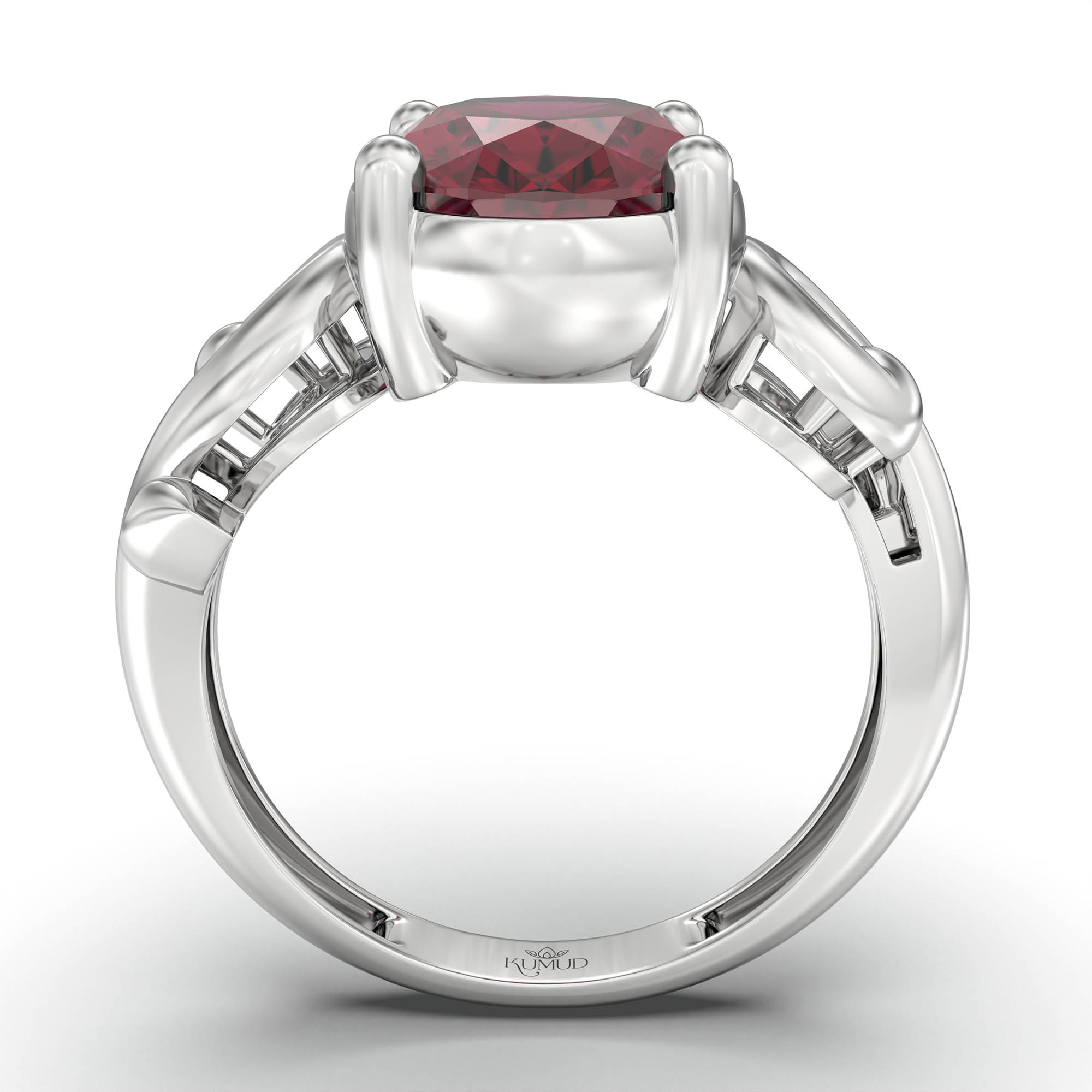 Ruby (Manik) Ring for Women in 18K White Gold – Oval 11x8 mm, Prong Setting, 4 g (Design K14-7) thumbnail