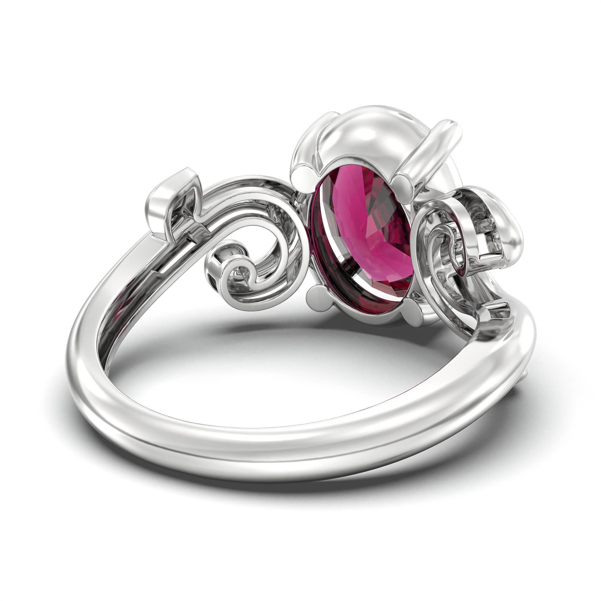 Ruby (Manik) Ring for Women in 18K White Gold – Oval 11x8 mm, Prong Setting, 4 g (Design K14-7) thumbnail
