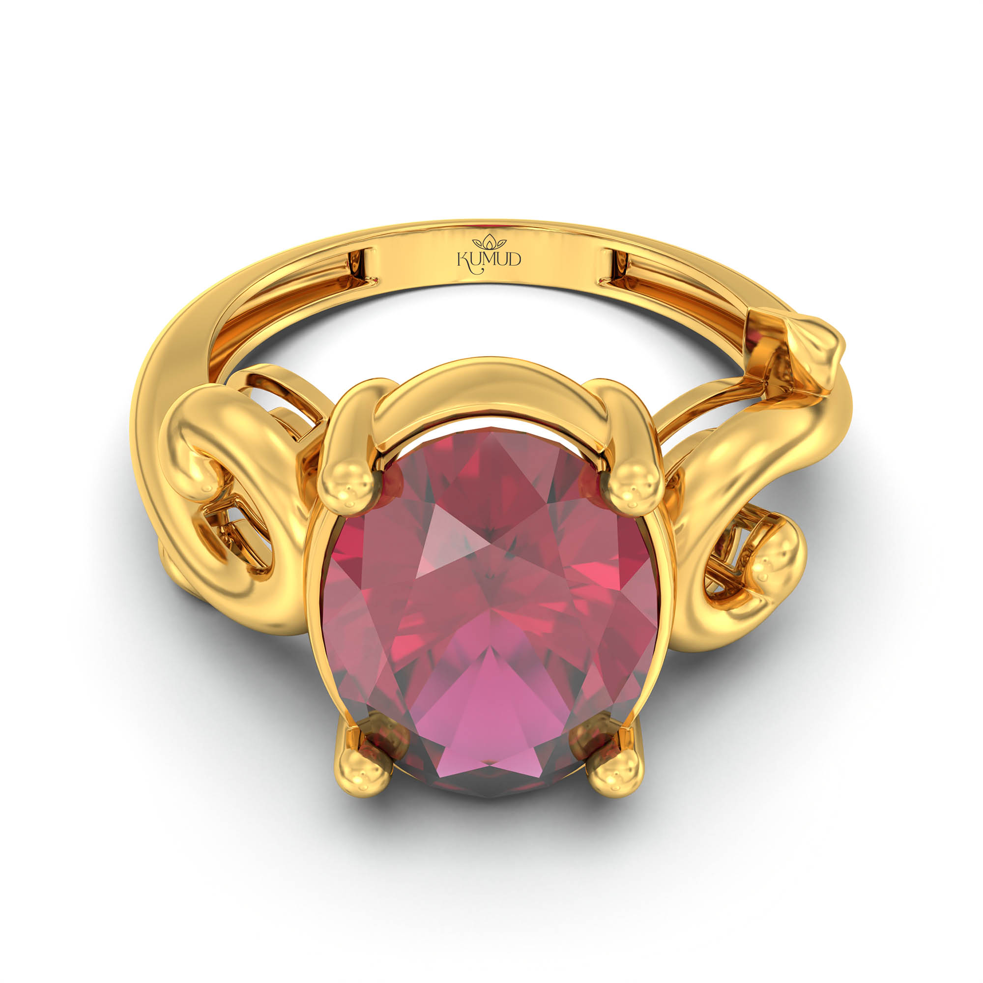 Ruby (Manik) Ring for Women in 22K Yellow Gold – Oval 11x8 mm, Prong Setting, 4 g (Design K14-7) thumbnail