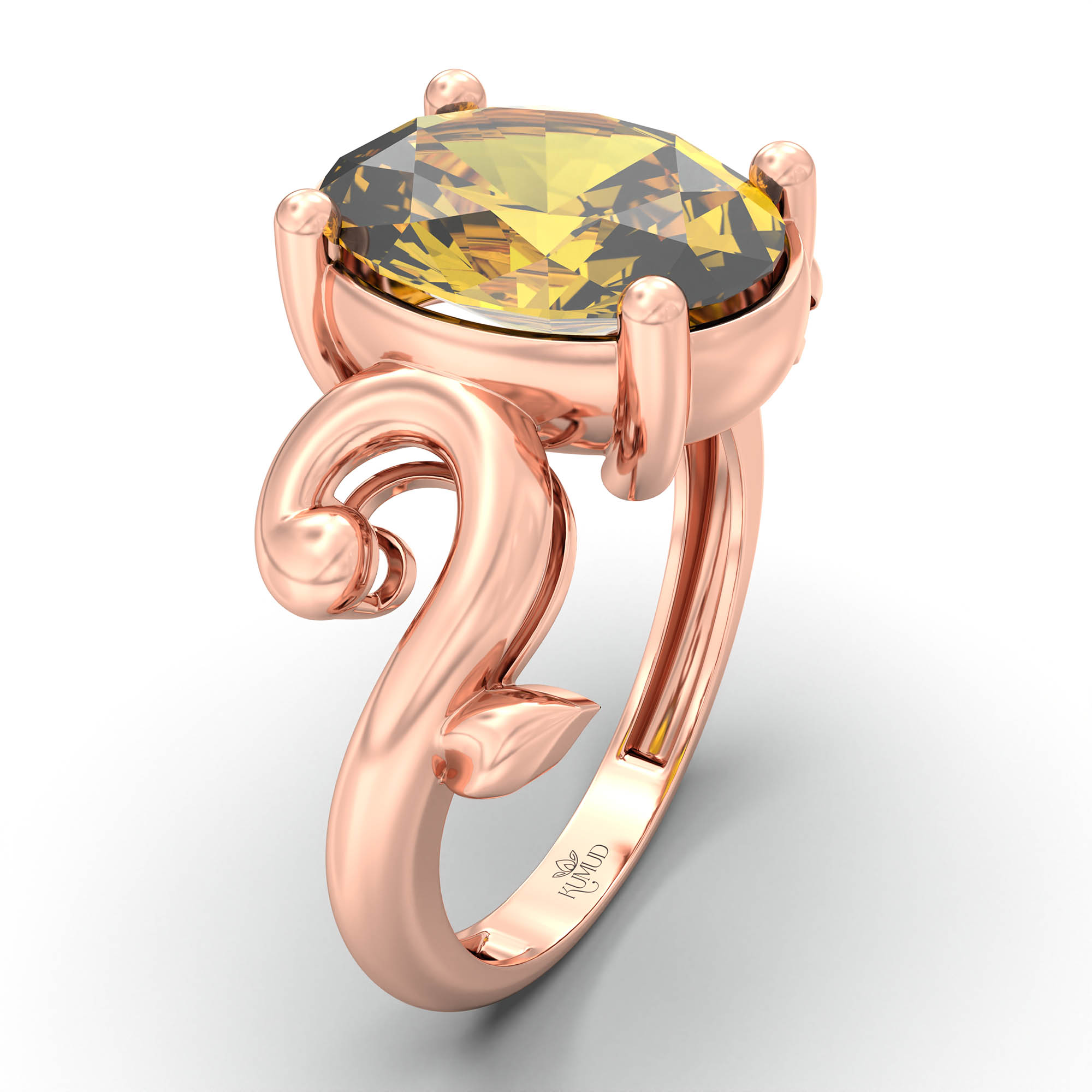 Yellow Sapphire (Pukhraj) Ring for Women in 18K Rose Gold – Oval 11x8 mm, Prong Setting, 4 g (Design K14-7) thumbnail