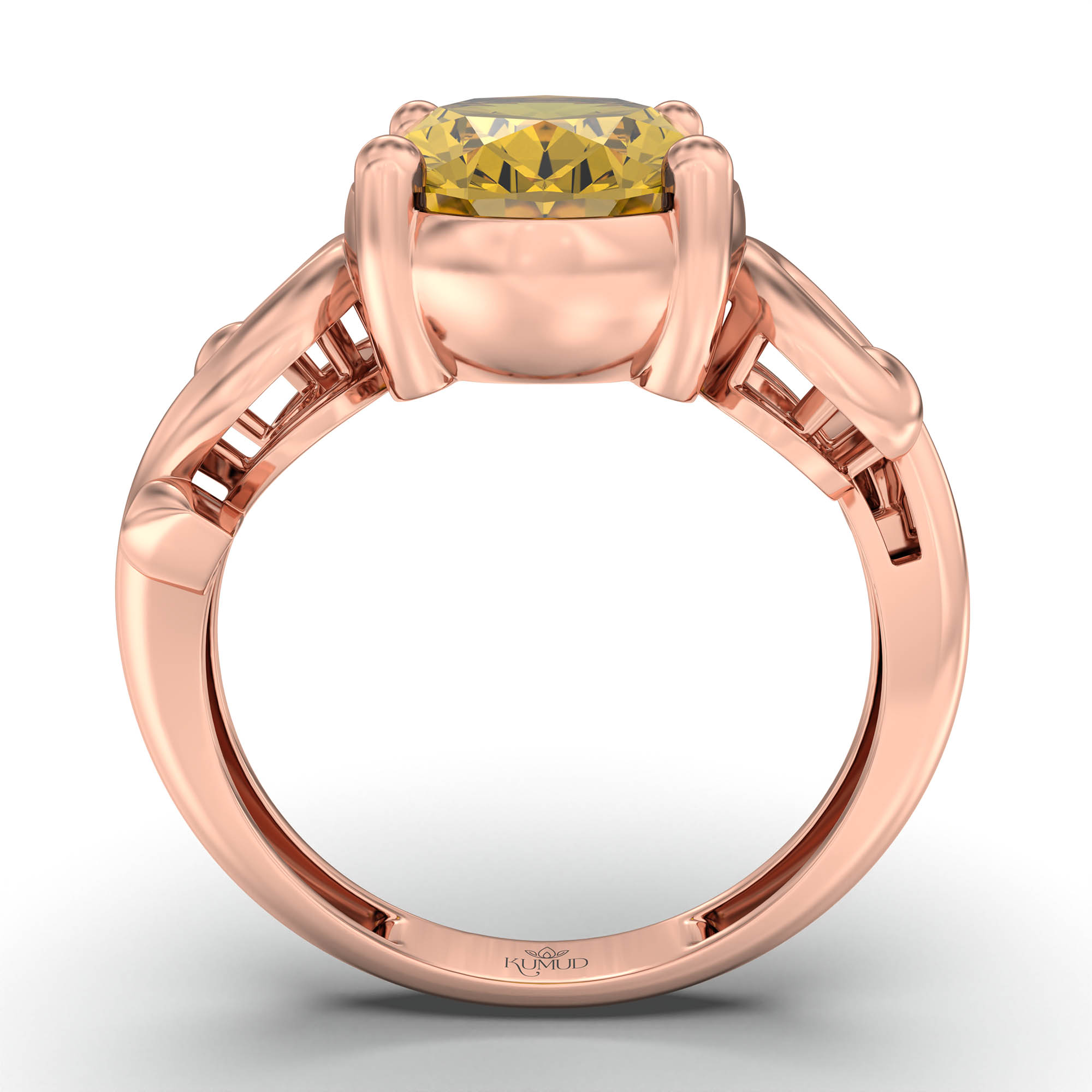 Yellow Sapphire (Pukhraj) Ring for Women in 18K Rose Gold – Oval 11x8 mm, Prong Setting, 4 g (Design K14-7) thumbnail