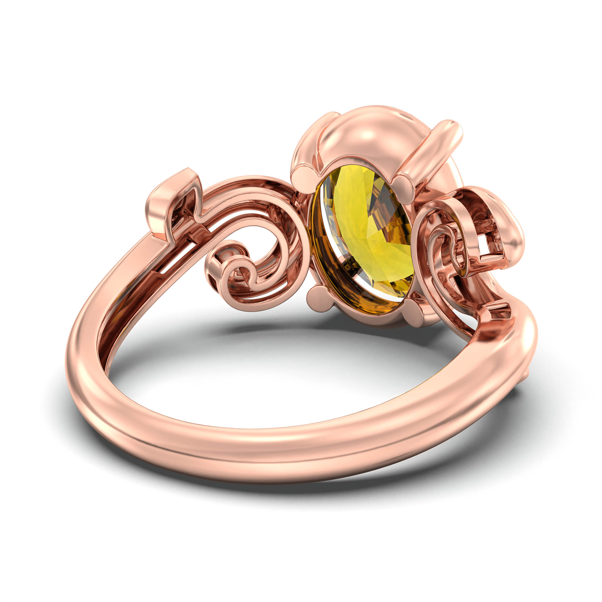 Yellow Sapphire (Pukhraj) Ring for Women in 18K Rose Gold – Oval 11x8 mm, Prong Setting, 4 g (Design K14-7) thumbnail