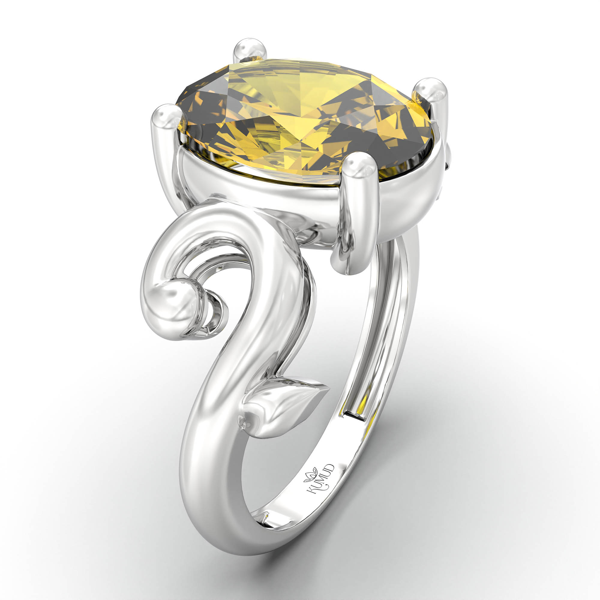 Yellow Sapphire (Pukhraj) Ring for Women in 925 Sterling Silver – Oval 11x8 mm, Prong Setting, 4 g (Design K14-7) thumbnail