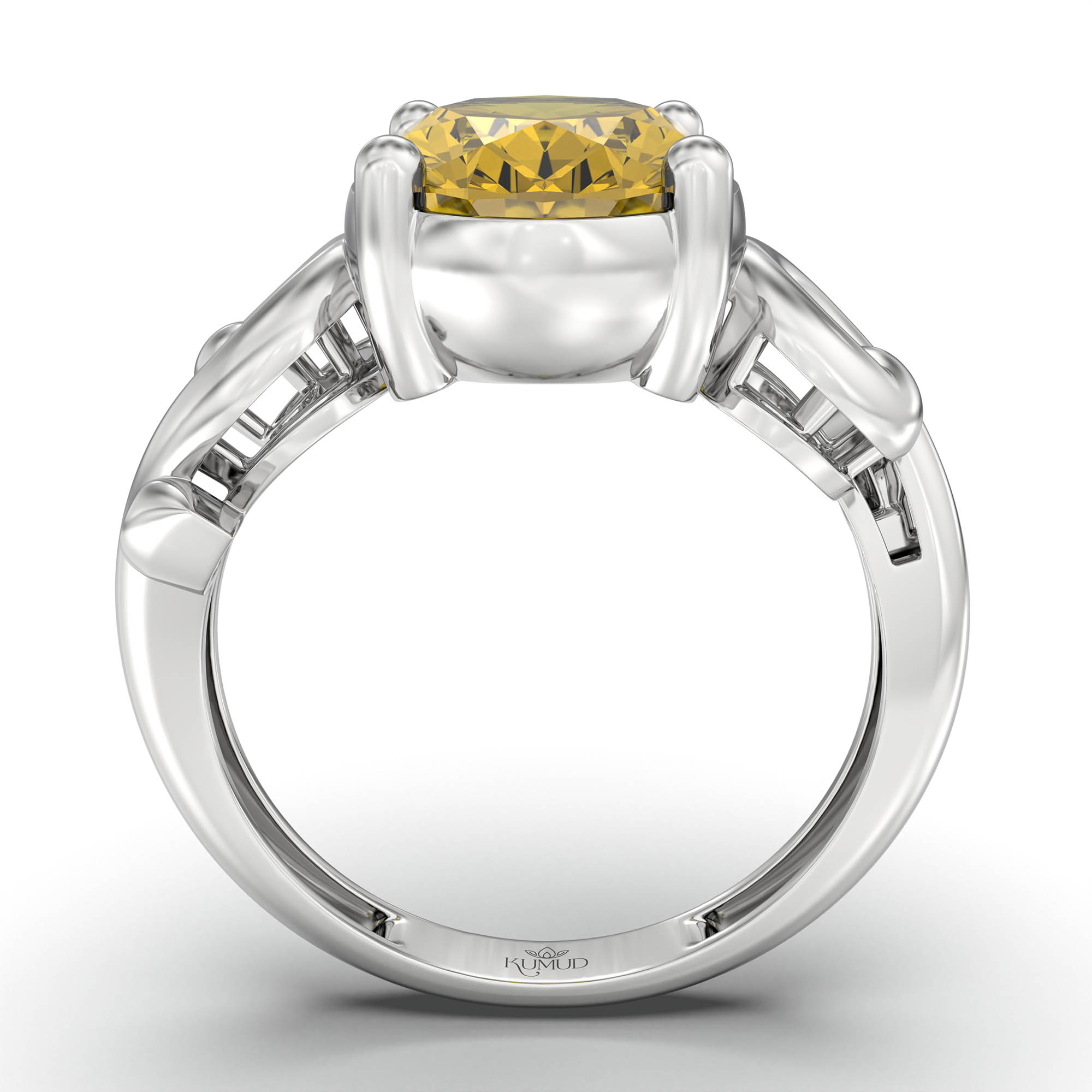 Yellow Sapphire (Pukhraj) Ring for Women in 925 Sterling Silver – Oval 11x8 mm, Prong Setting, 4 g (Design K14-7) thumbnail