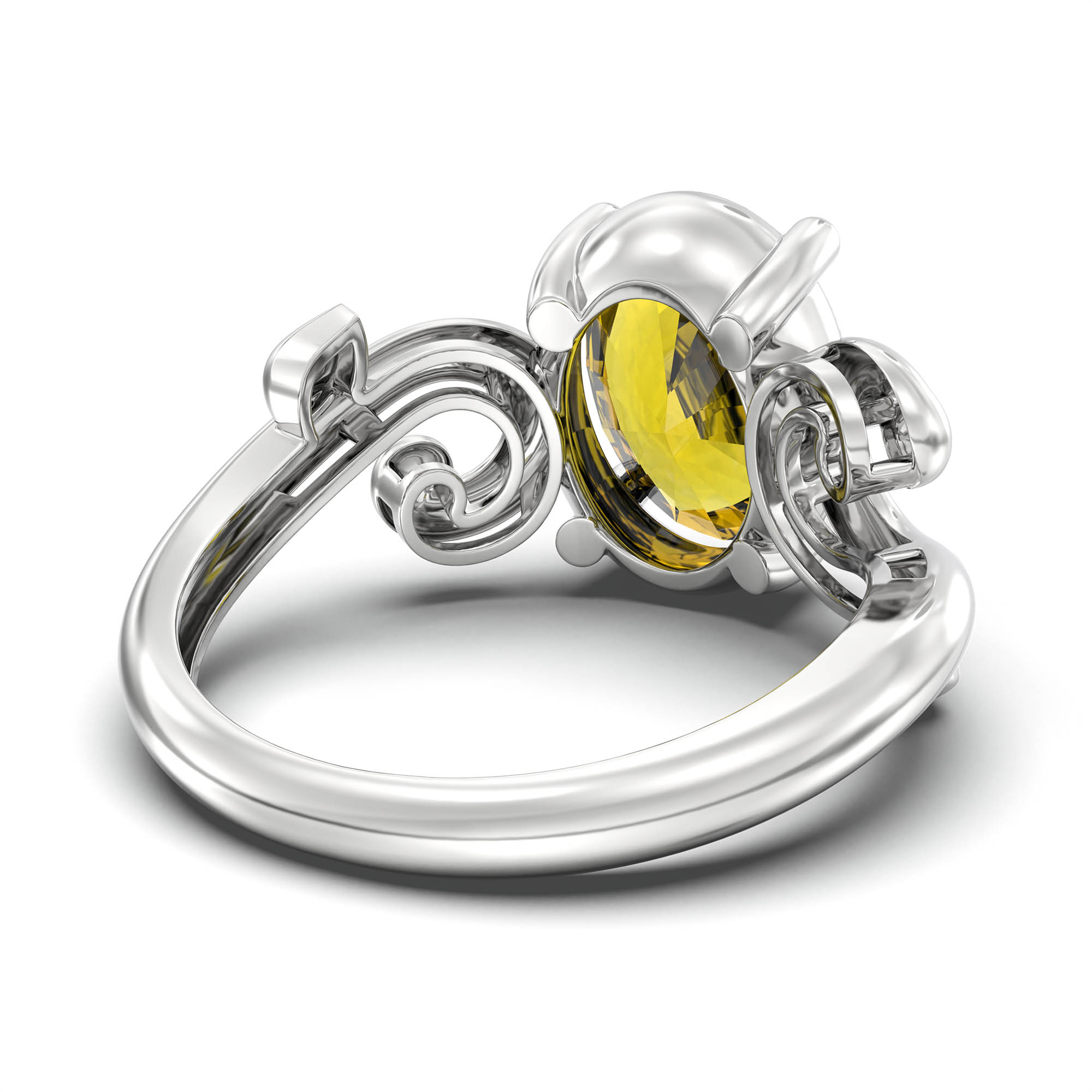 Yellow Sapphire (Pukhraj) Ring for Women in 925 Sterling Silver – Oval 11x8 mm, Prong Setting, 4 g (Design K14-7) thumbnail