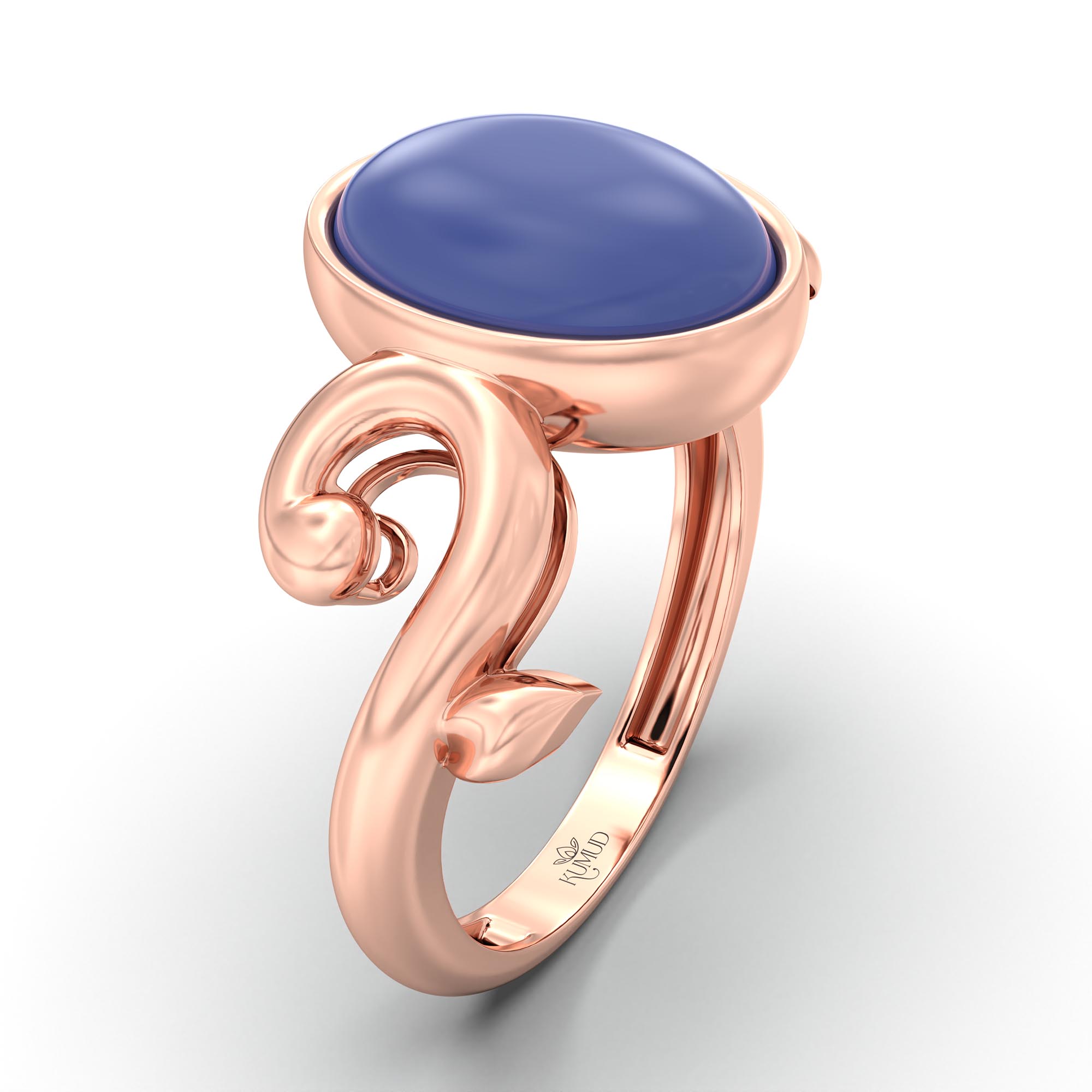 Blue Sapphire (Neelam) Ring for Women in 18K Rose Gold – Oval Cabochon 11x8 mm, Bezel Setting, 4 g (Design K14-7) thumbnail
