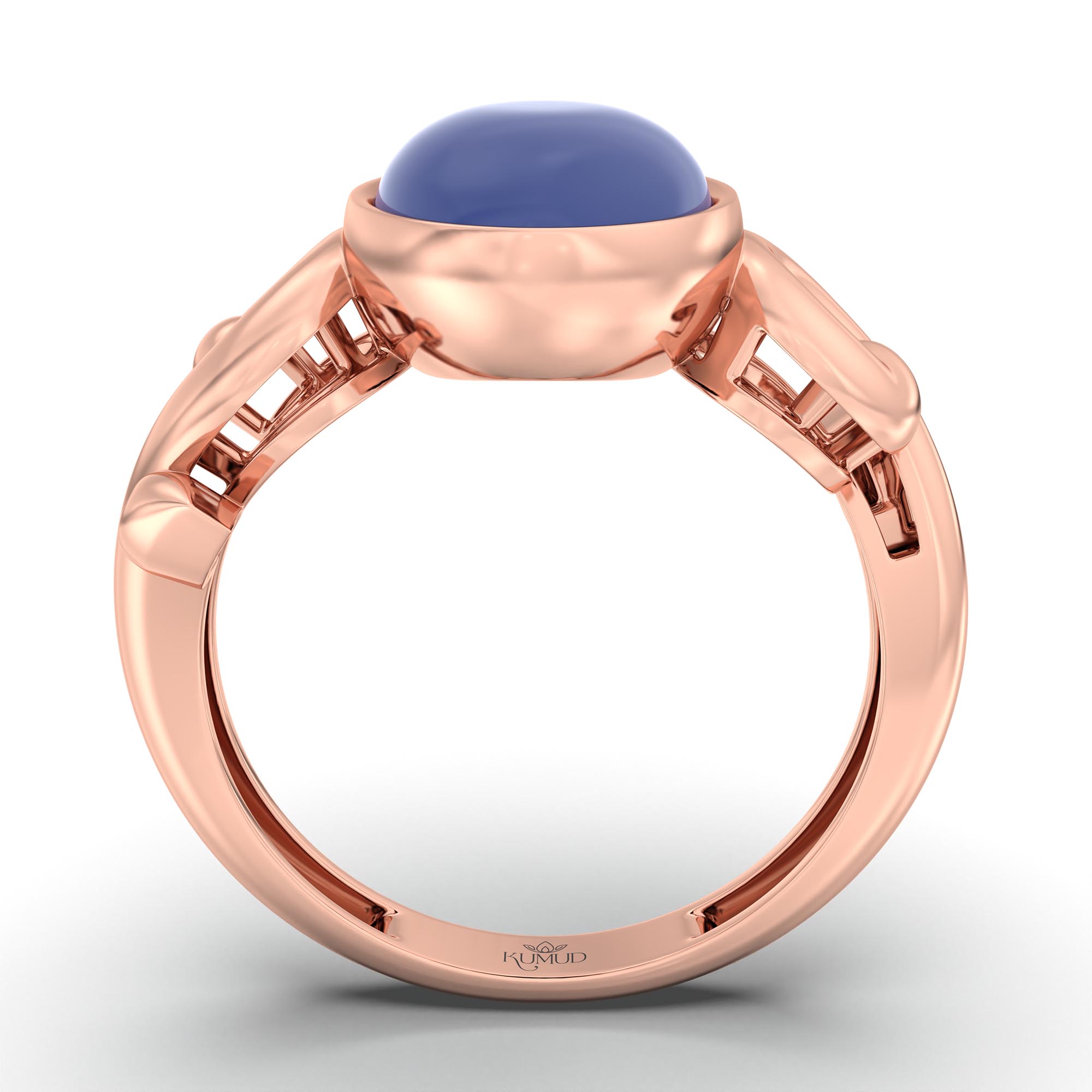 Blue Sapphire (Neelam) Ring for Women in 18K Rose Gold – Oval Cabochon 11x8 mm, Bezel Setting, 4 g (Design K14-7) thumbnail