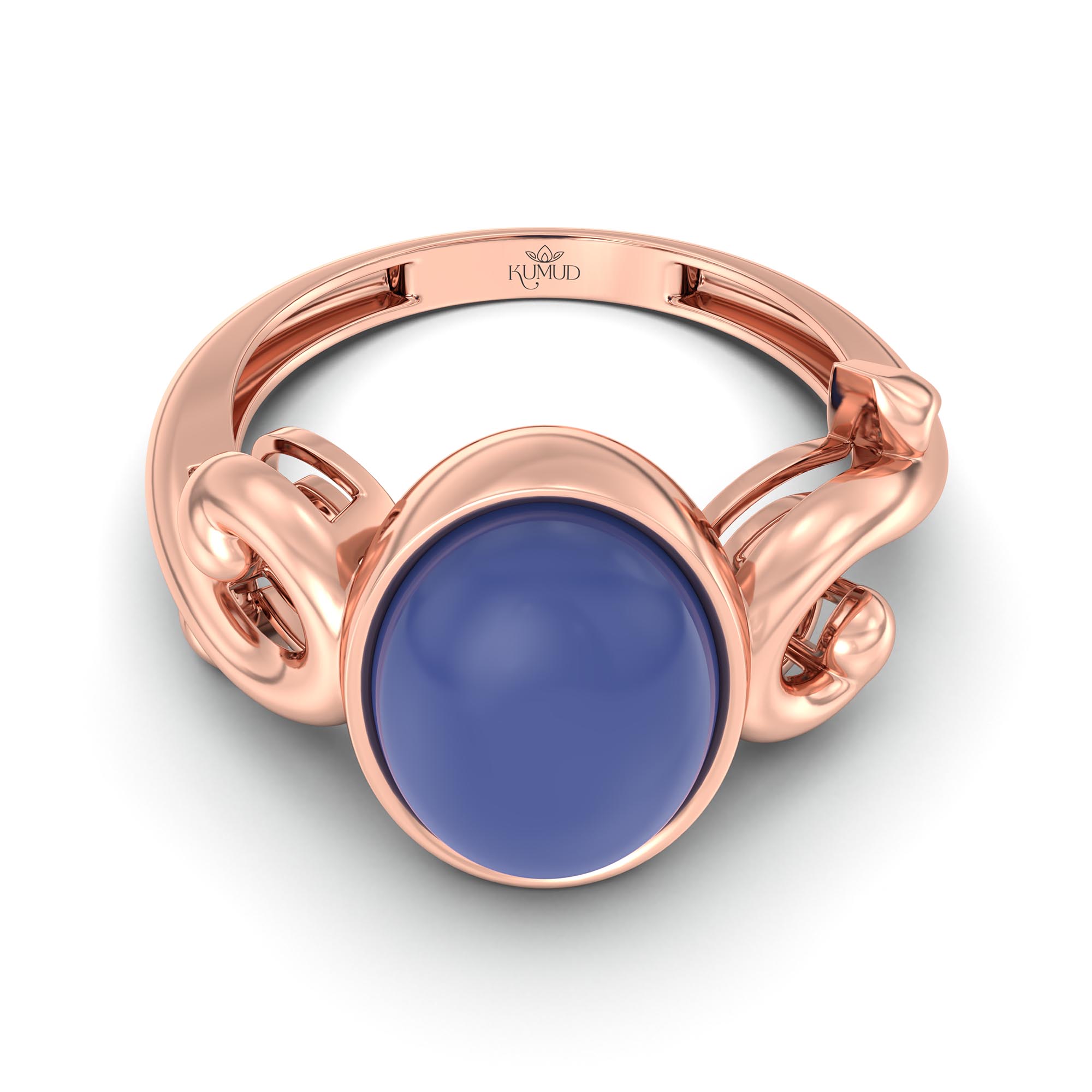 Blue Sapphire (Neelam) Ring for Women in 18K Rose Gold – Oval Cabochon 11x8 mm, Bezel Setting, 4 g (Design K14-7) thumbnail