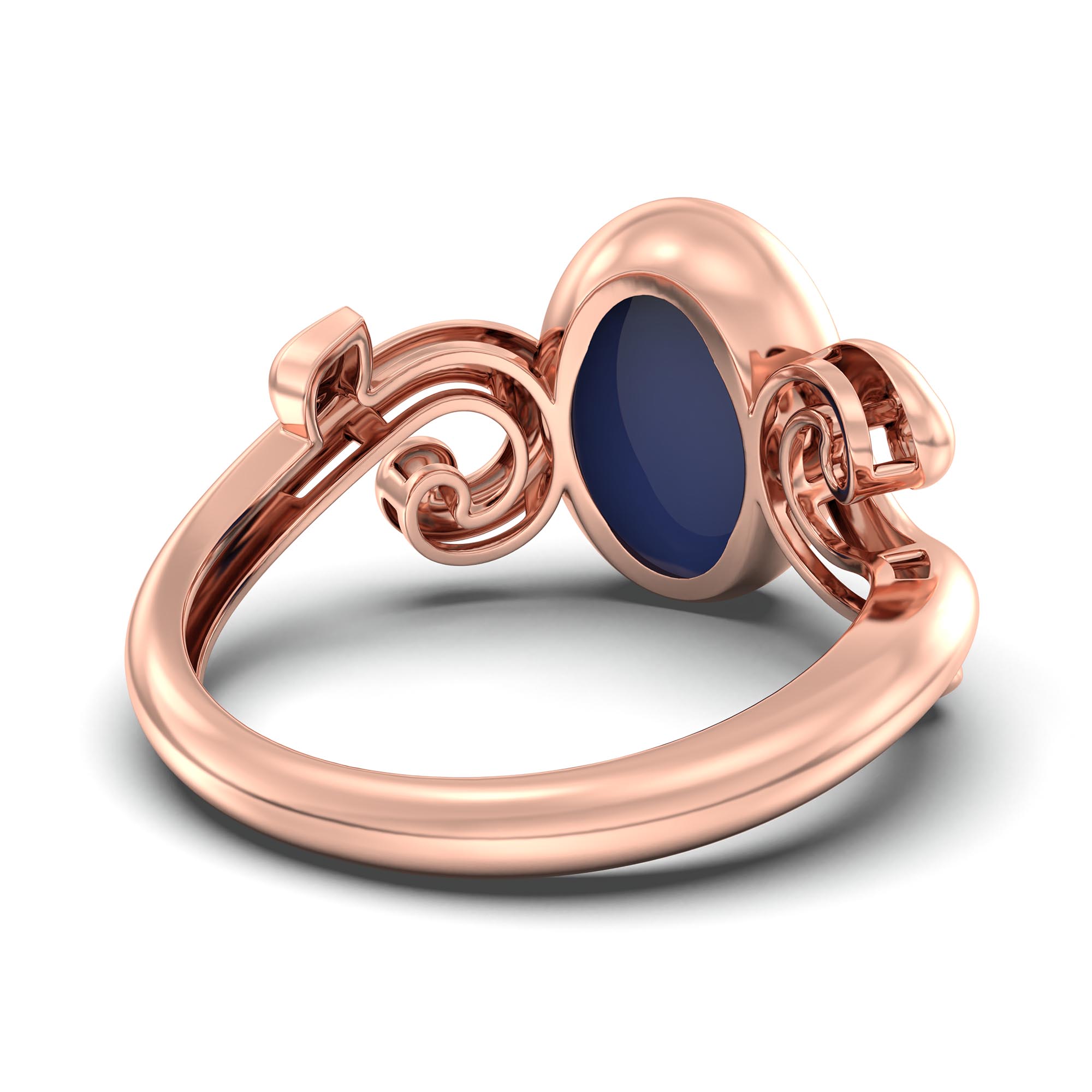 Blue Sapphire (Neelam) Ring for Women in 18K Rose Gold – Oval Cabochon 11x8 mm, Bezel Setting, 4 g (Design K14-7) thumbnail