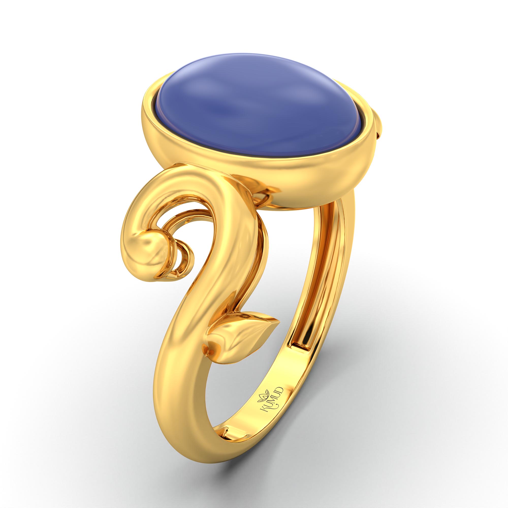 Blue Sapphire (Neelam) Ring for Women in 22K Yellow Gold – Oval Cabochon 11x8 mm, Bezel Setting, 4 g (Design K14-7) thumbnail