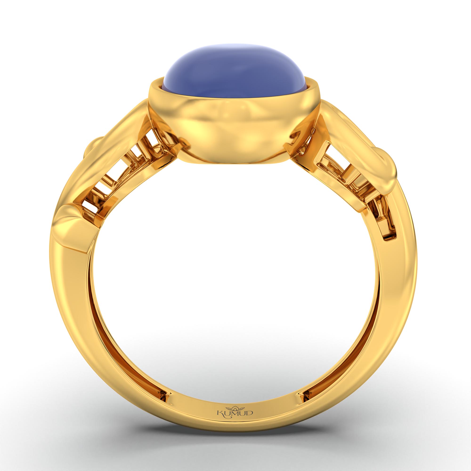 Blue Sapphire (Neelam) Ring for Women in 22K Yellow Gold – Oval Cabochon 11x8 mm, Bezel Setting, 4 g (Design K14-7) thumbnail