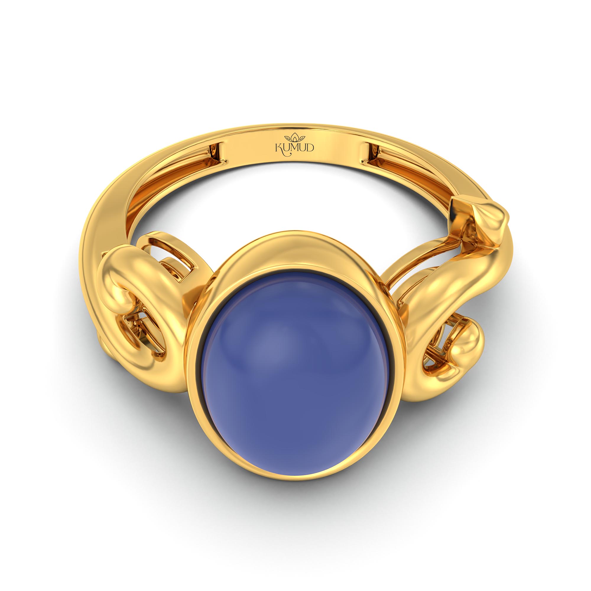 Blue Sapphire (Neelam) Ring for Women in 22K Yellow Gold – Oval Cabochon 11x8 mm, Bezel Setting, 4 g (Design K14-7) thumbnail