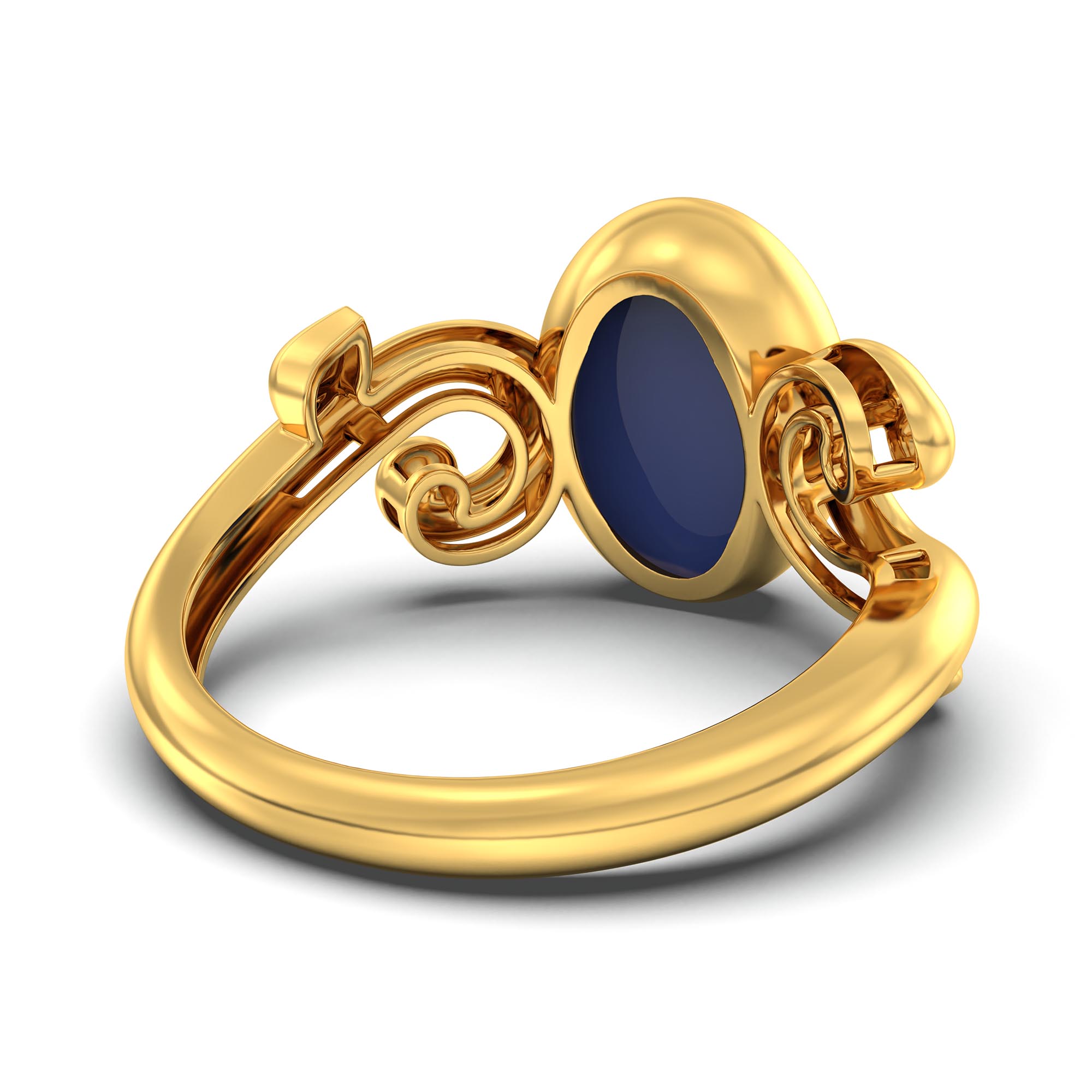 Blue Sapphire (Neelam) Ring for Women in 22K Yellow Gold – Oval Cabochon 11x8 mm, Bezel Setting, 4 g (Design K14-7) thumbnail