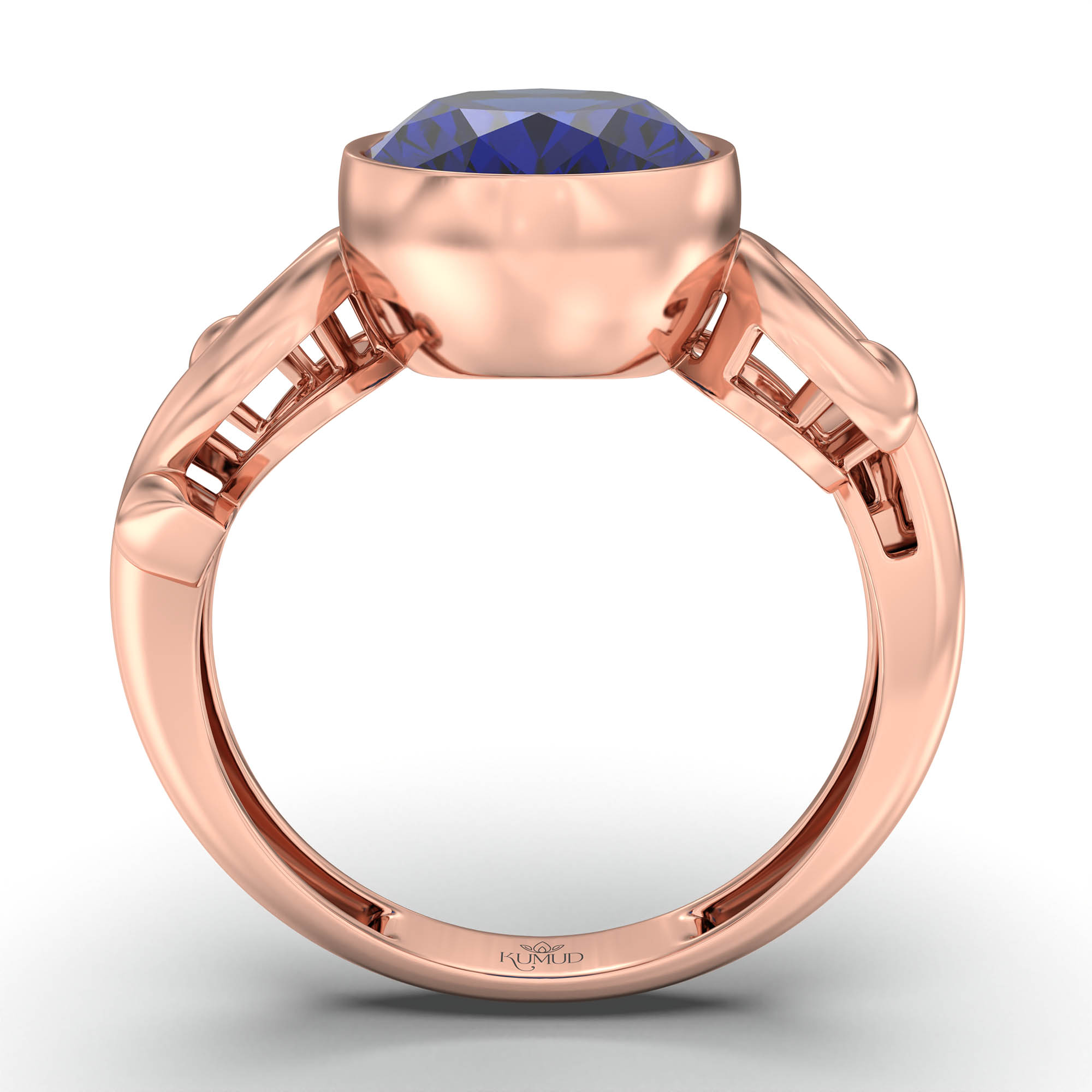 Blue Sapphire (Neelam) Ring for Women in 18K Rose Gold – Oval 11x8 mm, Bezel Setting, 4 g (Design K14-7) thumbnail