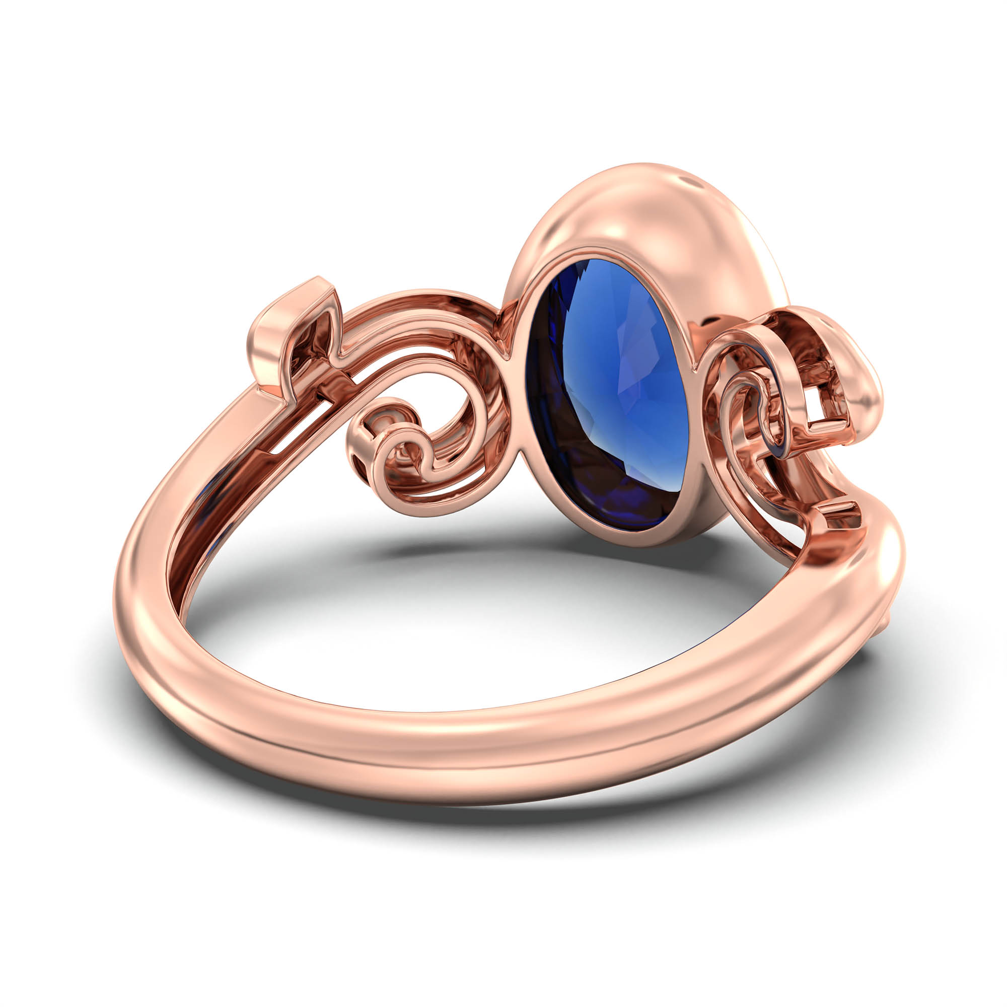 Blue Sapphire (Neelam) Ring for Women in 18K Rose Gold – Oval 11x8 mm, Bezel Setting, 4 g (Design K14-7) thumbnail