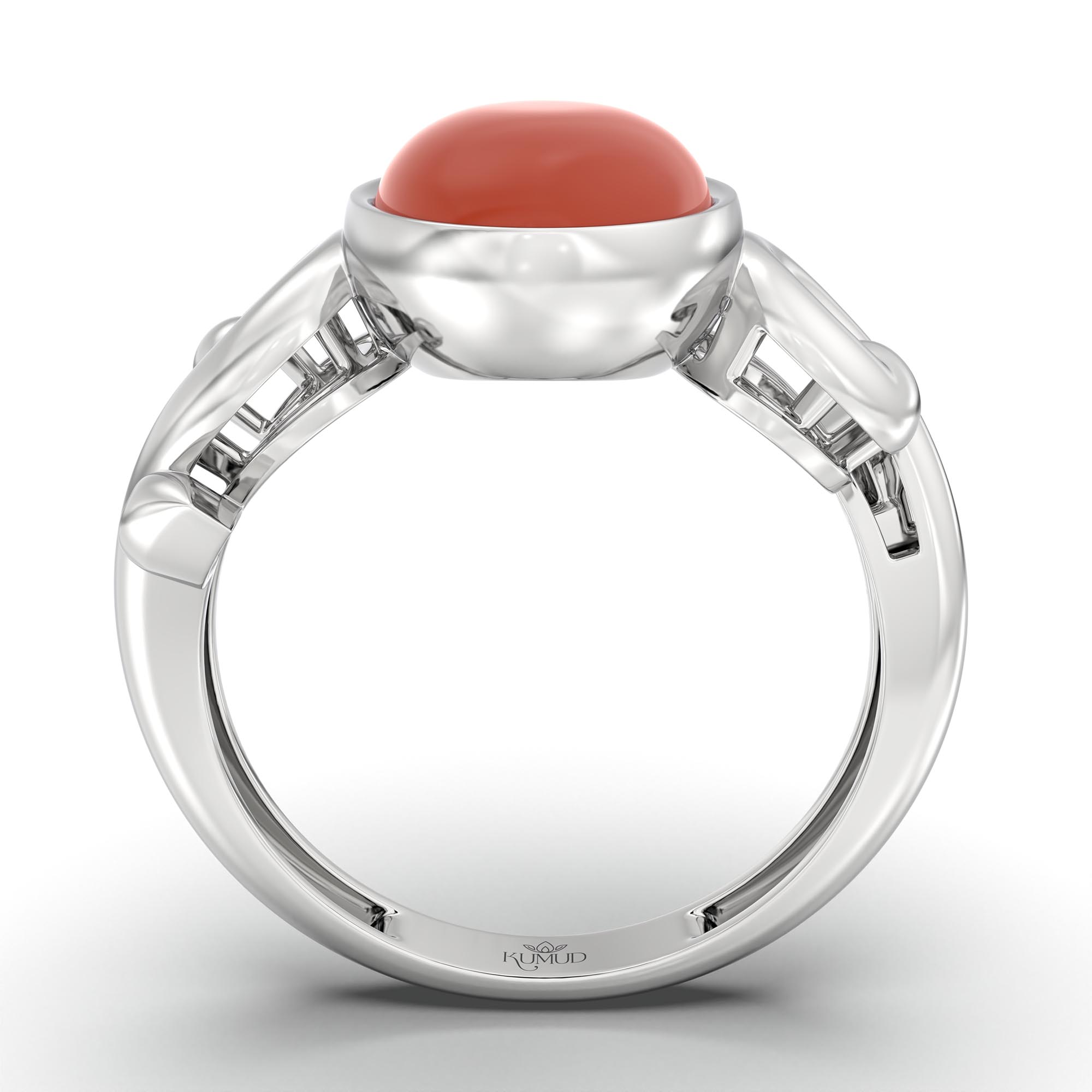 Red Coral (Moonga) Ring for Women in 925 Sterling Silver – Oval Cabochon 11x8 mm, Bezel Setting, 4 g (Design K14-7) thumbnail