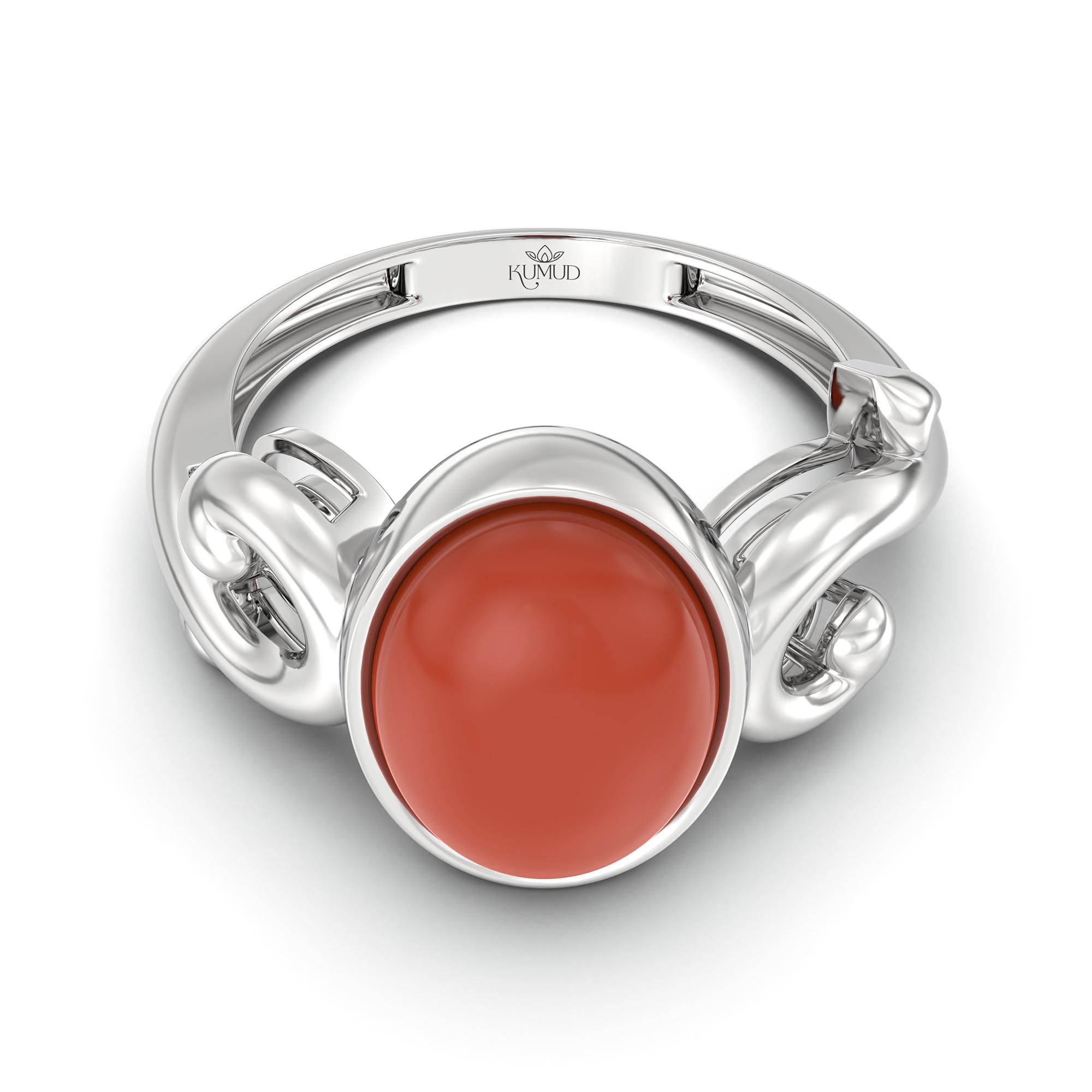 Red Coral (Moonga) Ring for Women in 925 Sterling Silver – Oval Cabochon 11x8 mm, Bezel Setting, 4 g (Design K14-7) thumbnail