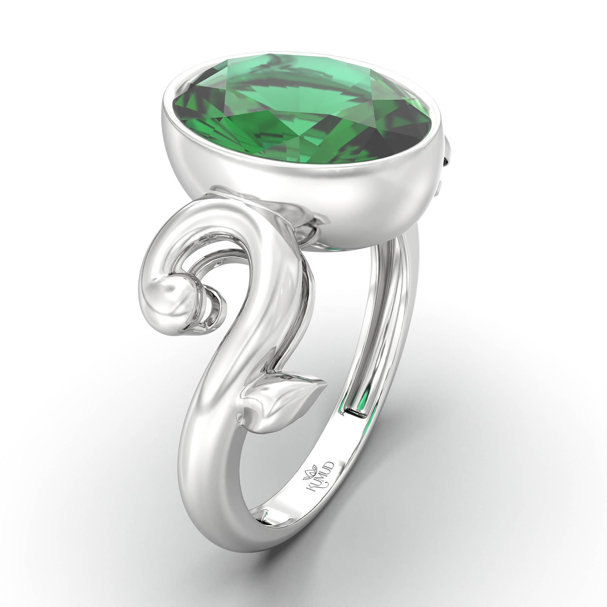 Emerald (Panna) Ring for Women in 925 Sterling Silver – Oval 11x8 mm, Bezel Setting, 4 g (Design K14-7) thumbnail