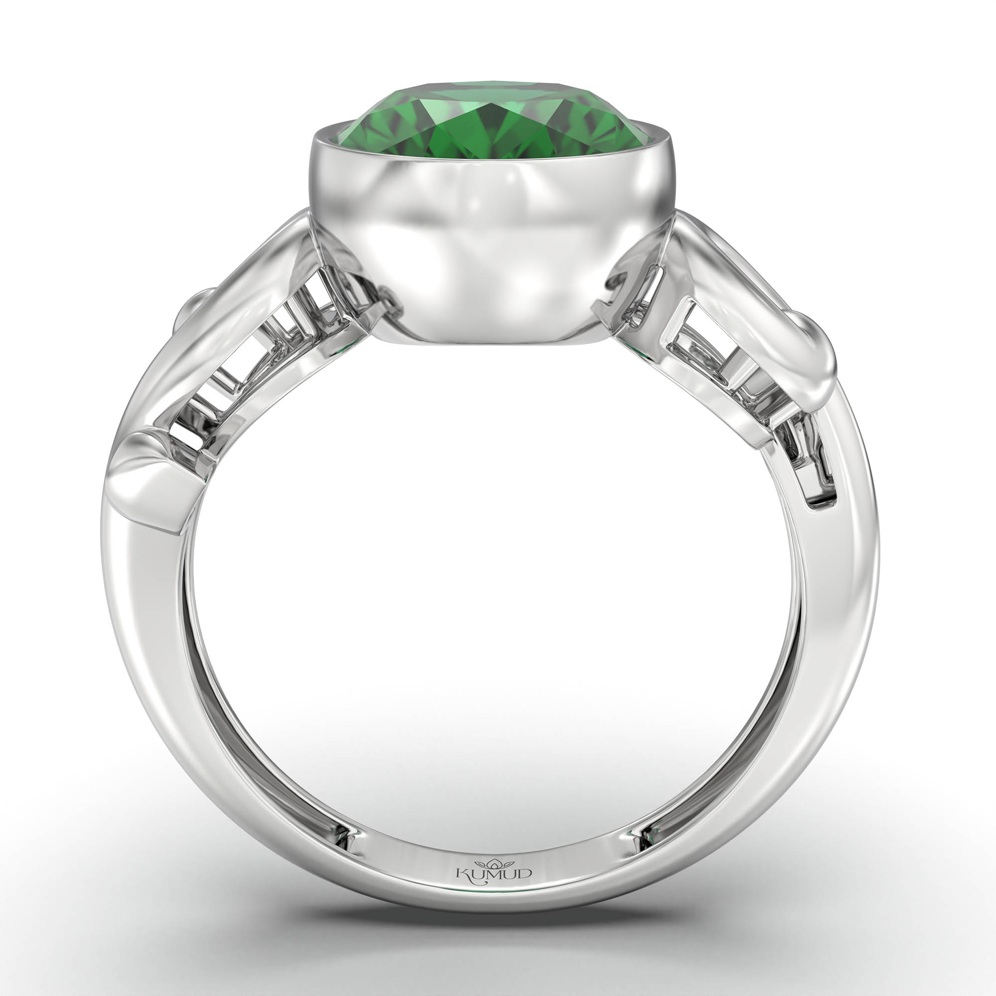 Emerald (Panna) Ring for Women in 925 Sterling Silver – Oval 11x8 mm, Bezel Setting, 4 g (Design K14-7) thumbnail