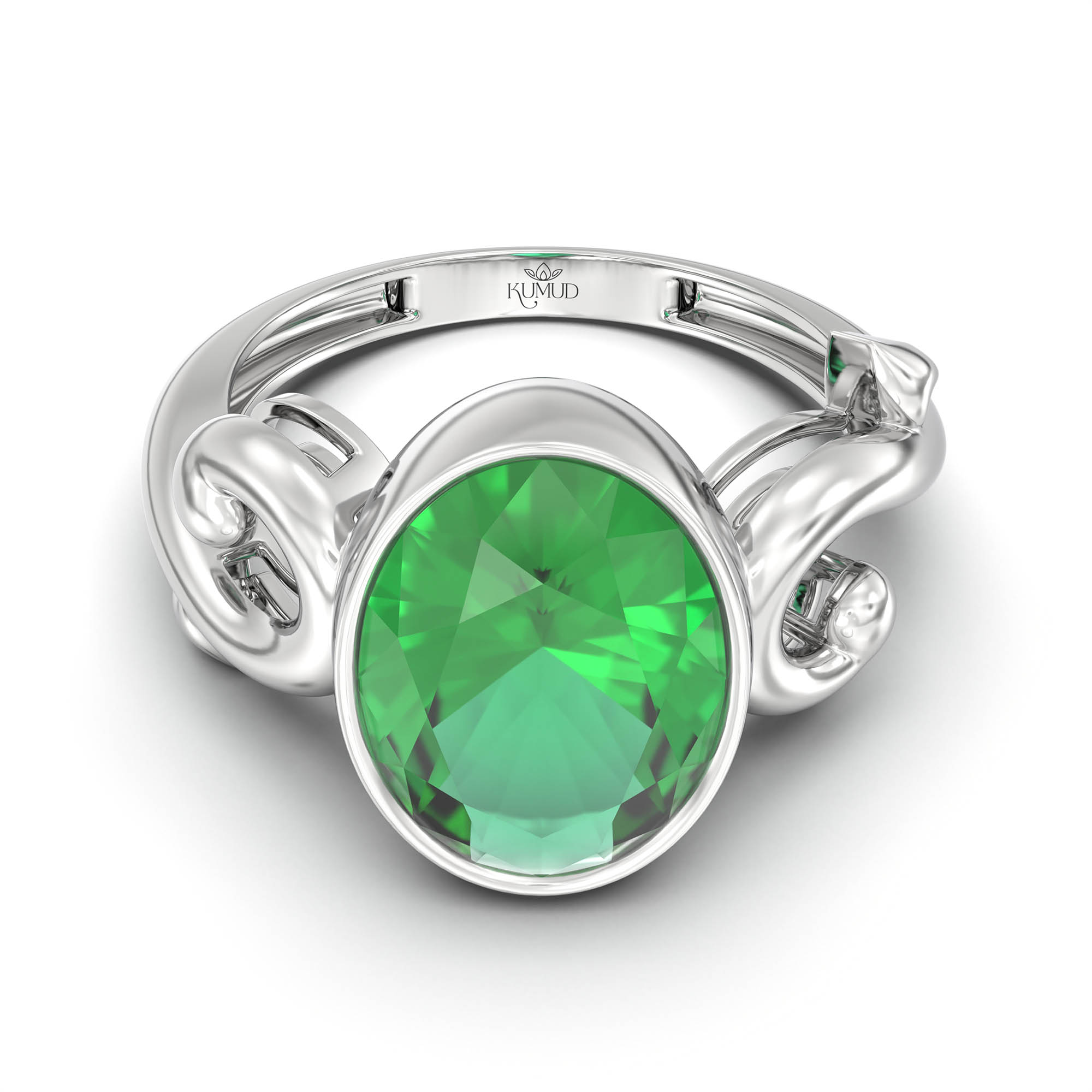 Emerald (Panna) Ring for Women in 925 Sterling Silver – Oval 11x8 mm, Bezel Setting, 4 g (Design K14-7) thumbnail