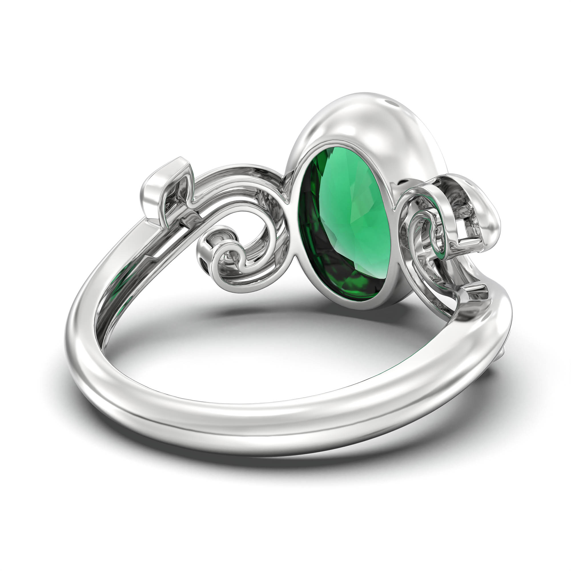 Emerald (Panna) Ring for Women in 925 Sterling Silver – Oval 11x8 mm, Bezel Setting, 4 g (Design K14-7) thumbnail
