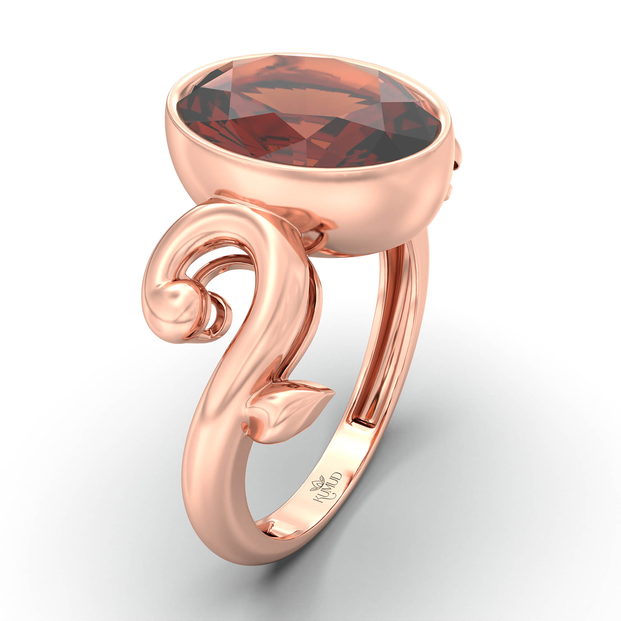Hessonite (Gomed) Ring for Women in 18K Rose Gold – Oval 11x8 mm, Bezel Setting, 4 g (Design K14-7) thumbnail