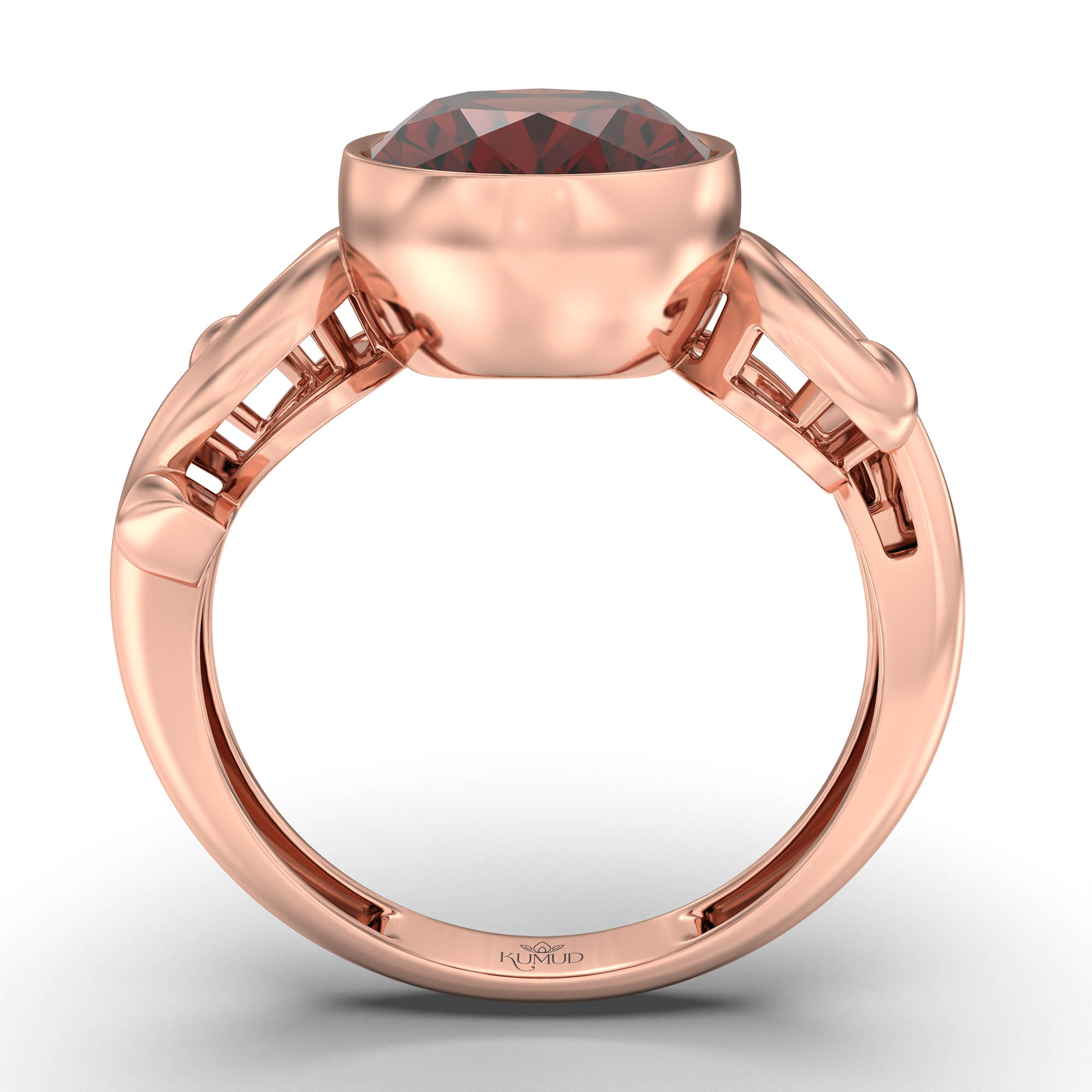 Hessonite (Gomed) Ring for Women in 18K Rose Gold – Oval 11x8 mm, Bezel Setting, 4 g (Design K14-7) thumbnail