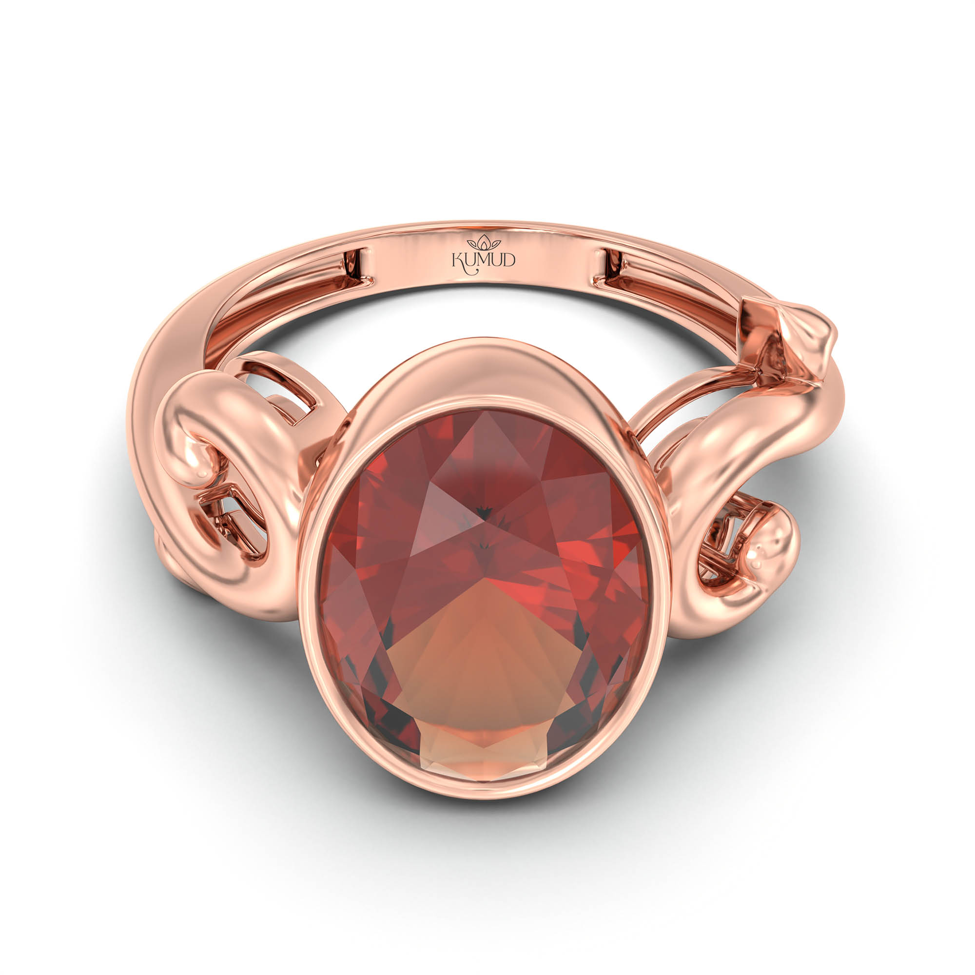 Hessonite (Gomed) Ring for Women in 18K Rose Gold – Oval 11x8 mm, Bezel Setting, 4 g (Design K14-7) thumbnail