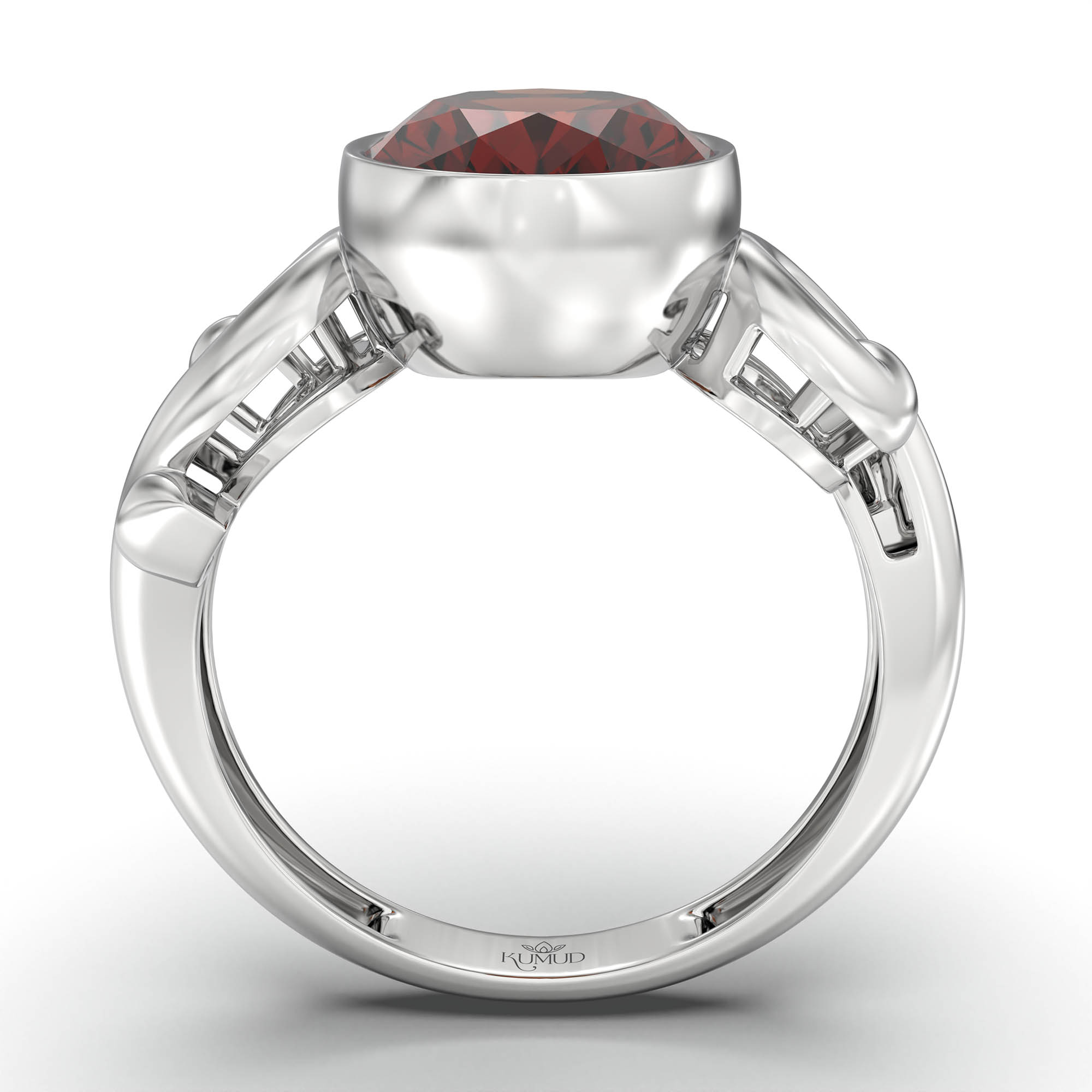 Hessonite (Gomed) Ring for Women in 18K White Gold – Oval 11x8 mm, Bezel Setting, 4 g (Design K14-7) thumbnail