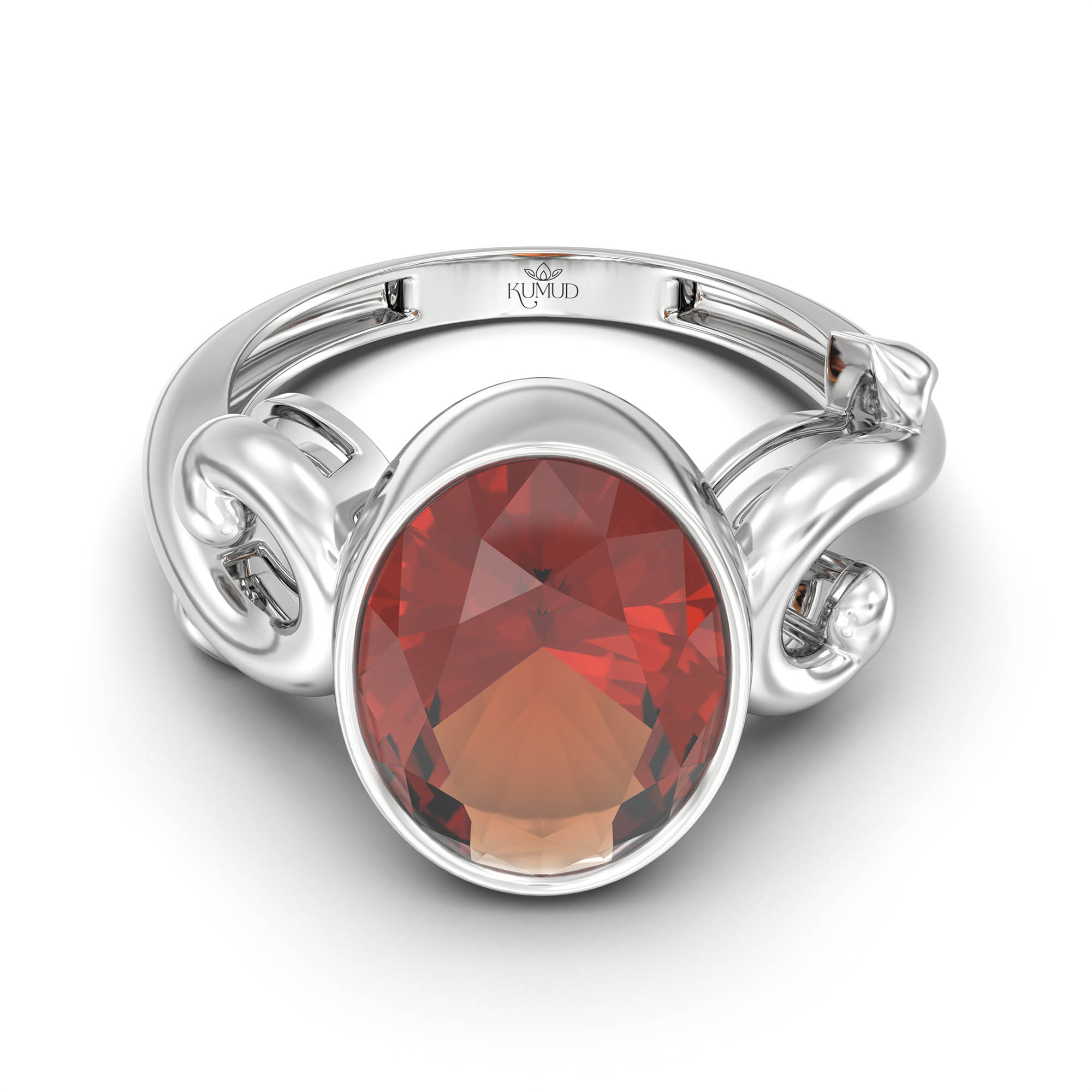 Hessonite (Gomed) Ring for Women in 18K White Gold – Oval 11x8 mm, Bezel Setting, 4 g (Design K14-7) thumbnail