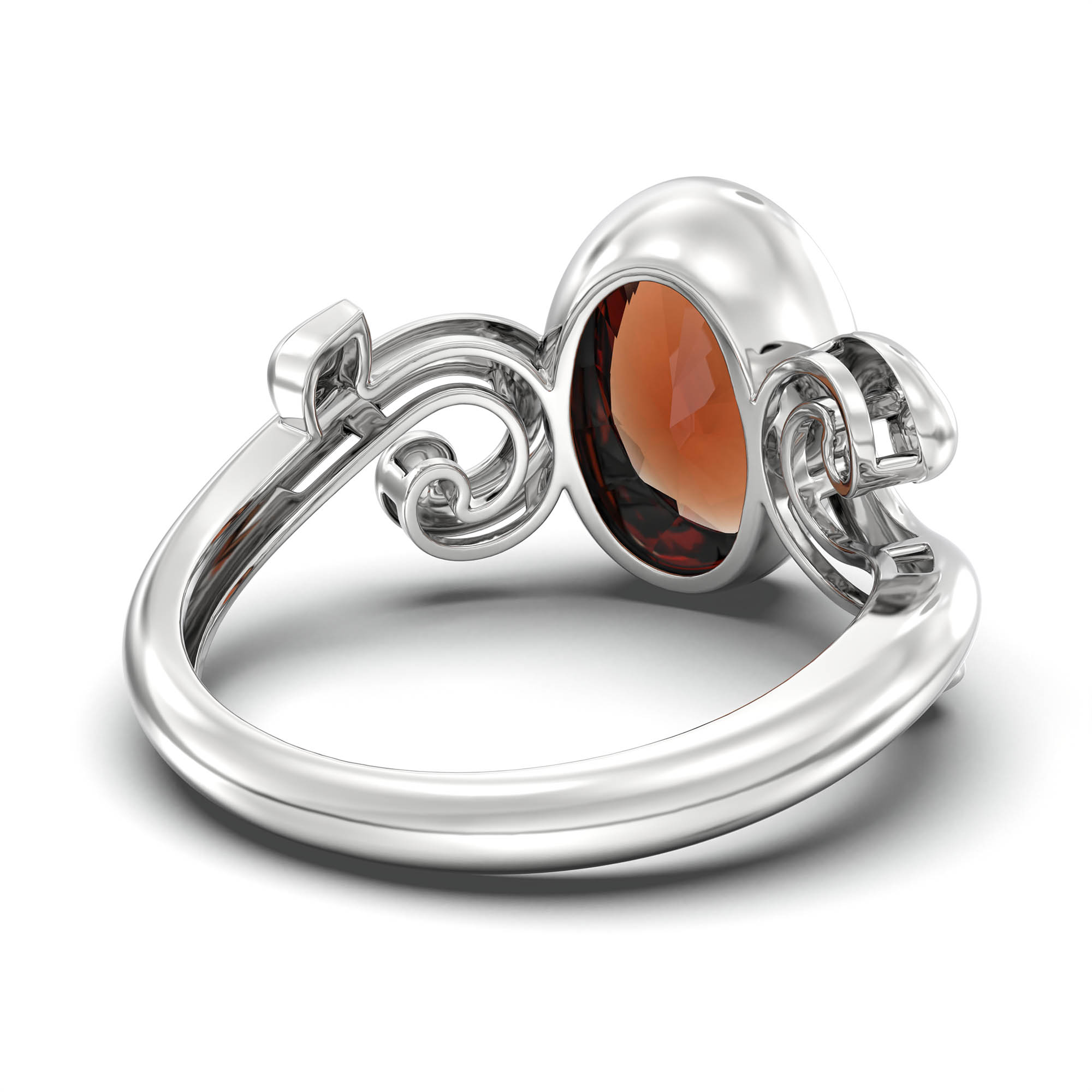 Hessonite (Gomed) Ring for Women in 18K White Gold – Oval 11x8 mm, Bezel Setting, 4 g (Design K14-7) thumbnail