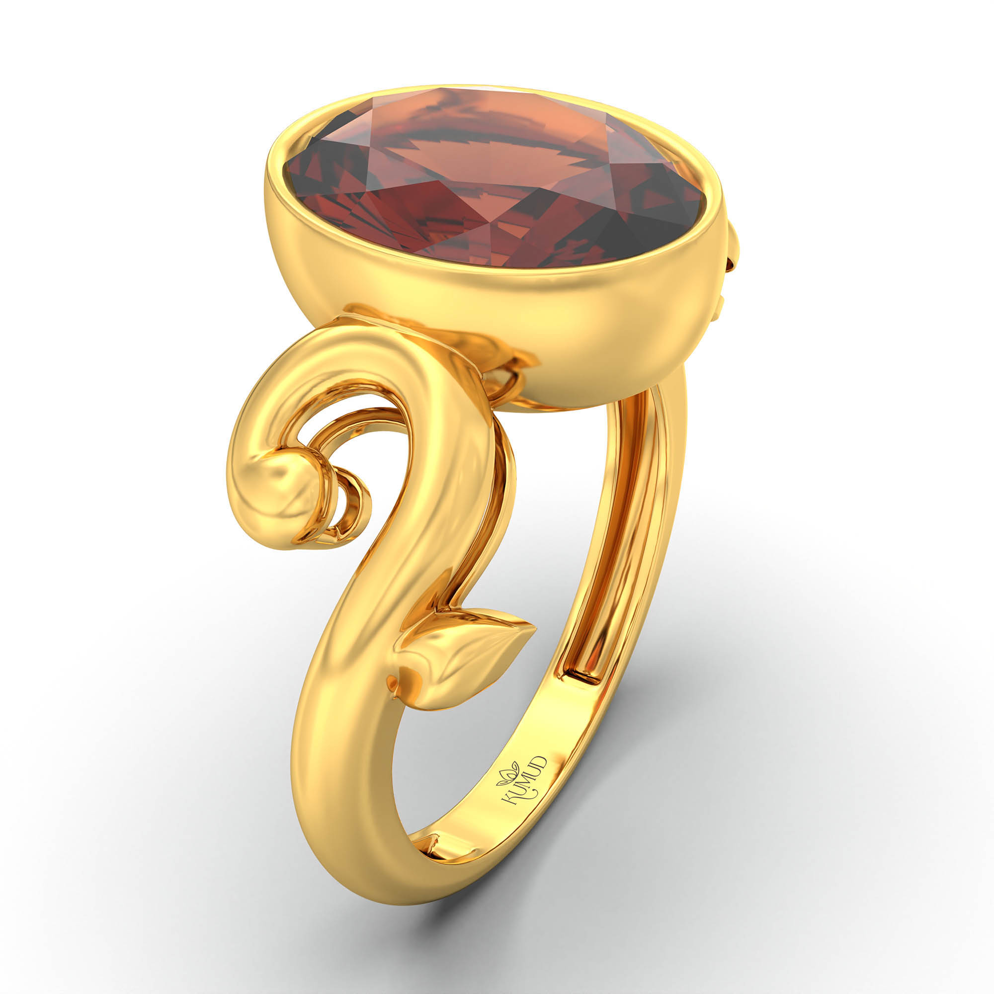 Hessonite (Gomed) Ring for Women in 22K Yellow Gold – Oval 11x8 mm, Bezel Setting, 4 g (Design K14-7) thumbnail