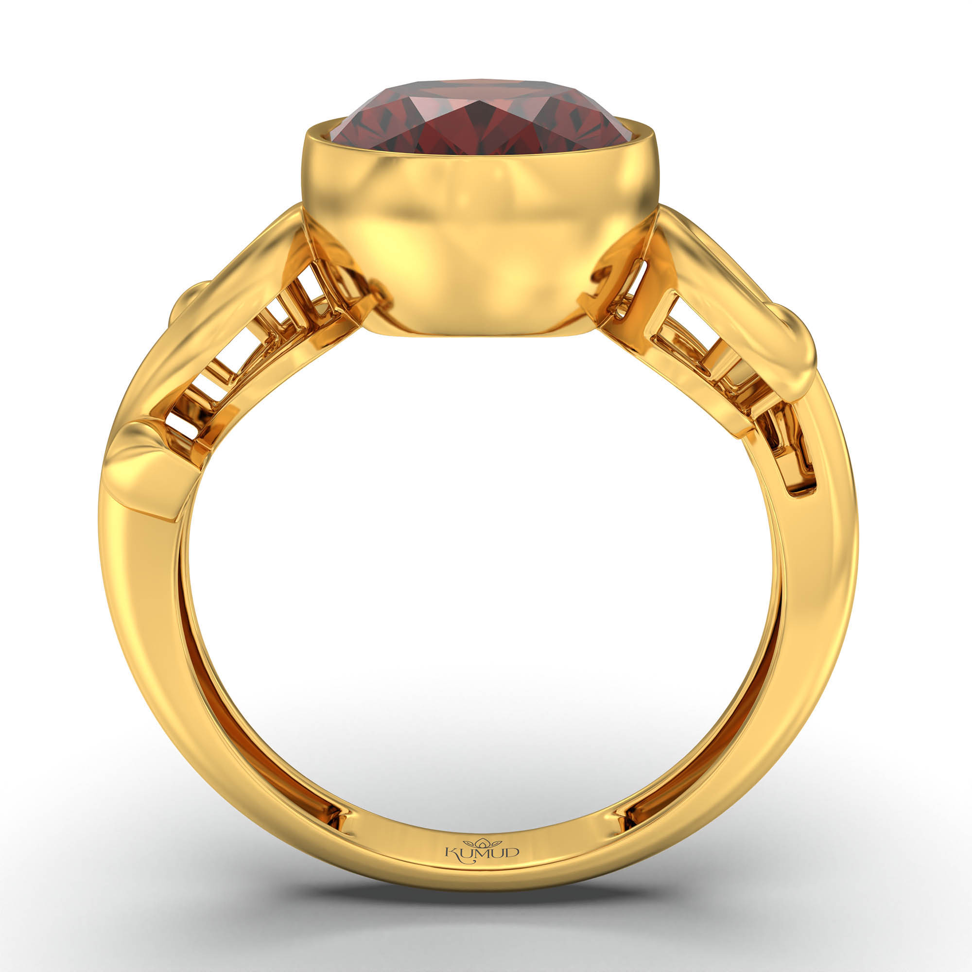 Hessonite (Gomed) Ring for Women in 22K Yellow Gold – Oval 11x8 mm, Bezel Setting, 4 g (Design K14-7) thumbnail