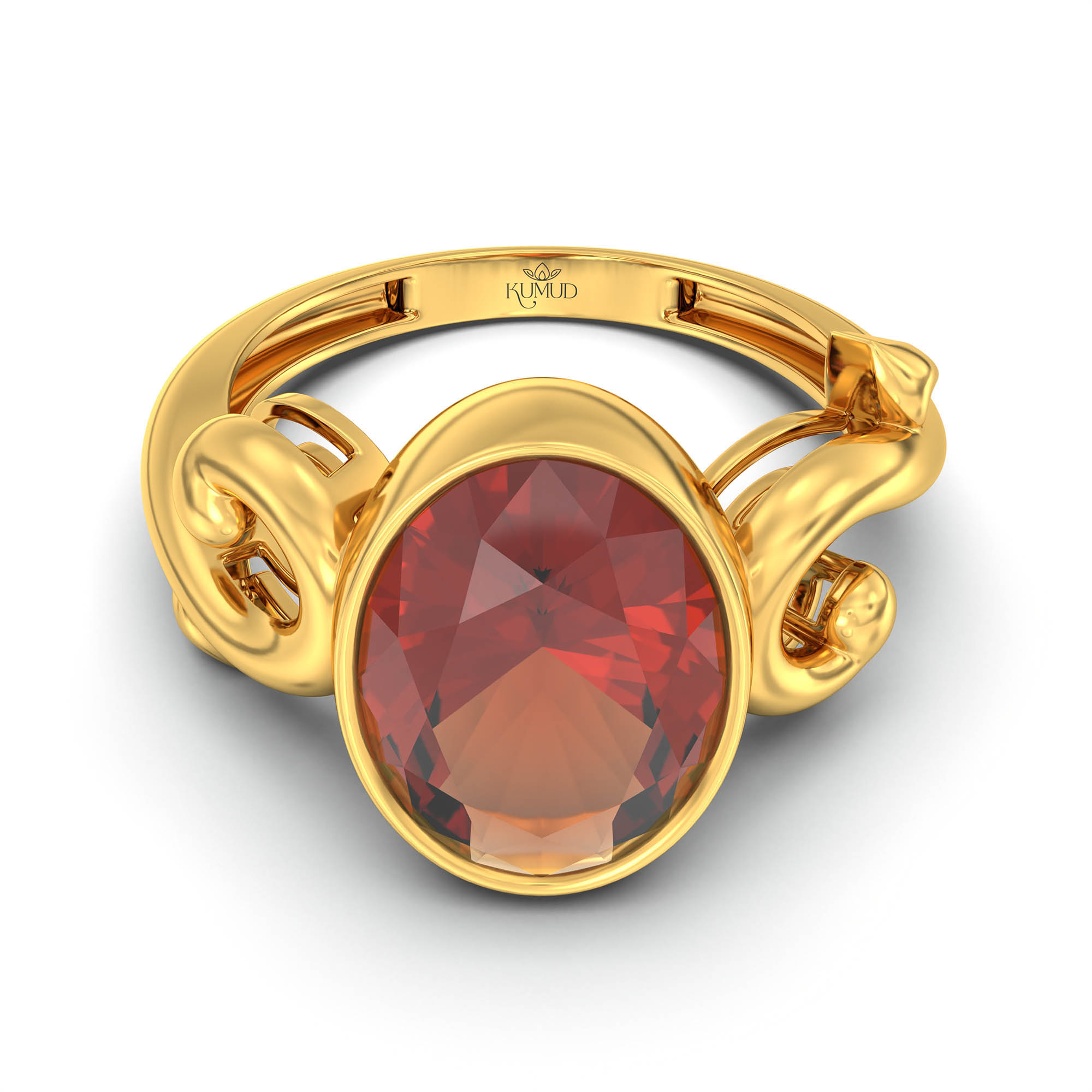 Hessonite (Gomed) Ring for Women in 22K Yellow Gold – Oval 11x8 mm, Bezel Setting, 4 g (Design K14-7) thumbnail