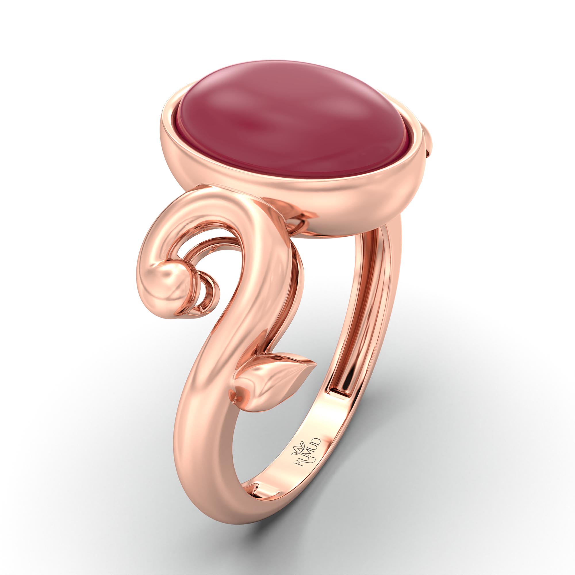 Ruby (Manik) Ring for Women in 18K Rose Gold – Oval Cabochon 11x8 mm, Bezel Setting, 4 g (Design K14-7) thumbnail