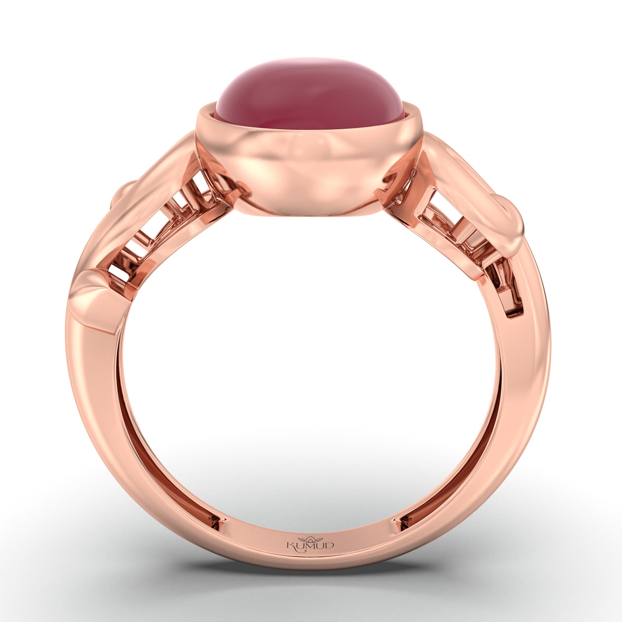 Ruby (Manik) Ring for Women in 18K Rose Gold – Oval Cabochon 11x8 mm, Bezel Setting, 4 g (Design K14-7) thumbnail