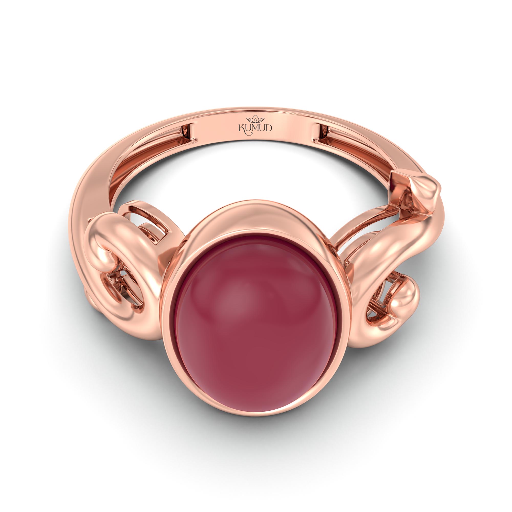 Ruby (Manik) Ring for Women in 18K Rose Gold – Oval Cabochon 11x8 mm, Bezel Setting, 4 g (Design K14-7) thumbnail