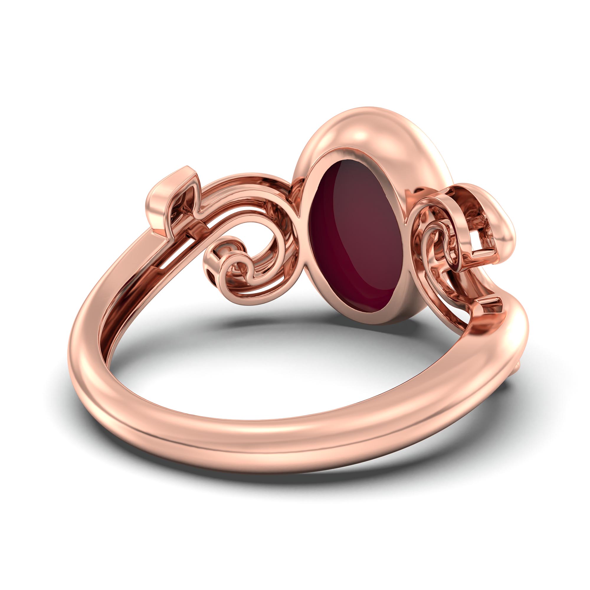 Ruby (Manik) Ring for Women in 18K Rose Gold – Oval Cabochon 11x8 mm, Bezel Setting, 4 g (Design K14-7) thumbnail